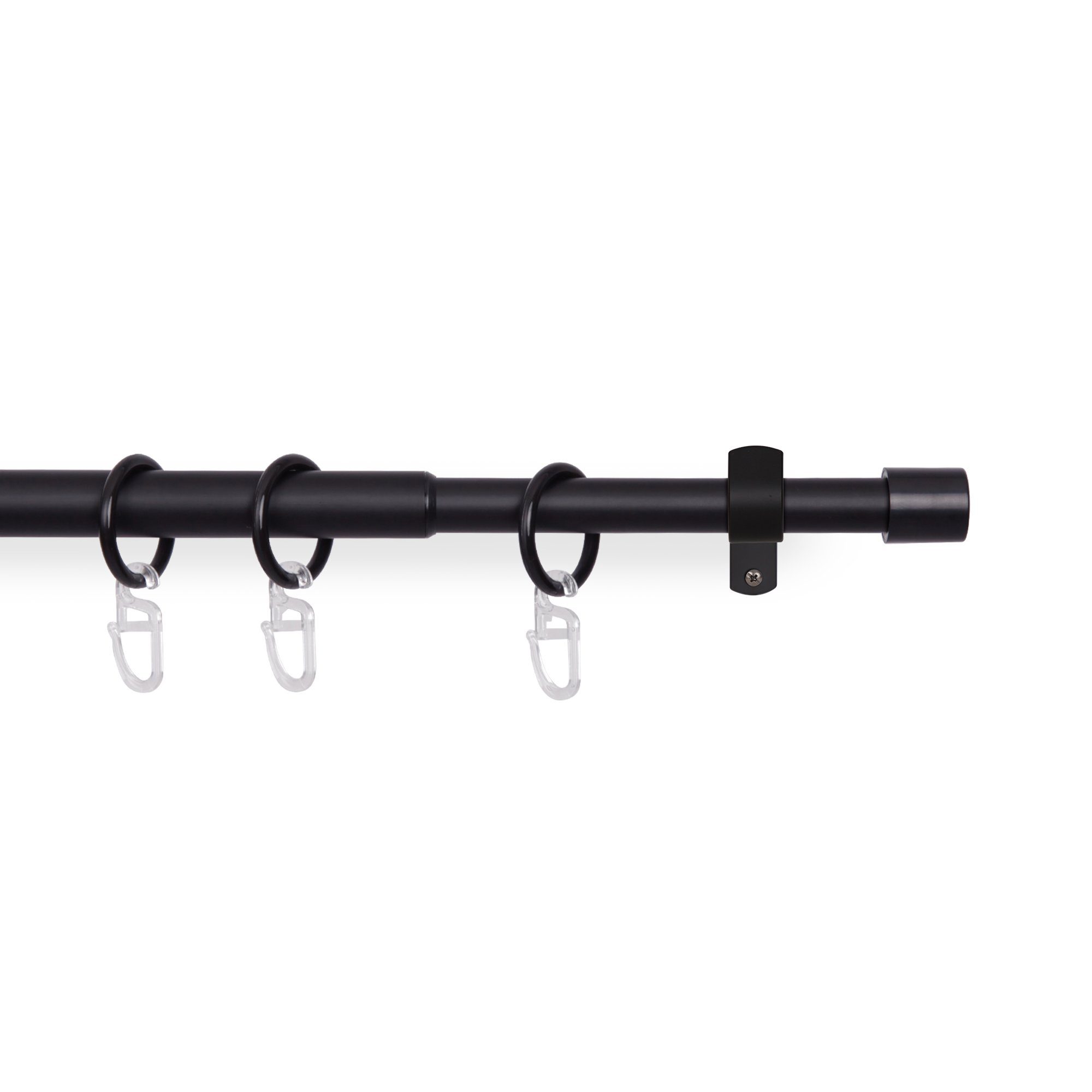Bestlivings Gardinenstange mit dekorativen Endstücken 120-220 cm, Ø 16 mm, 1-läufig, ausziehbar, Wandträger, verschraubt, Metall, inkl. Ringe mit Faltlegehaken und Befestigungsmaterial