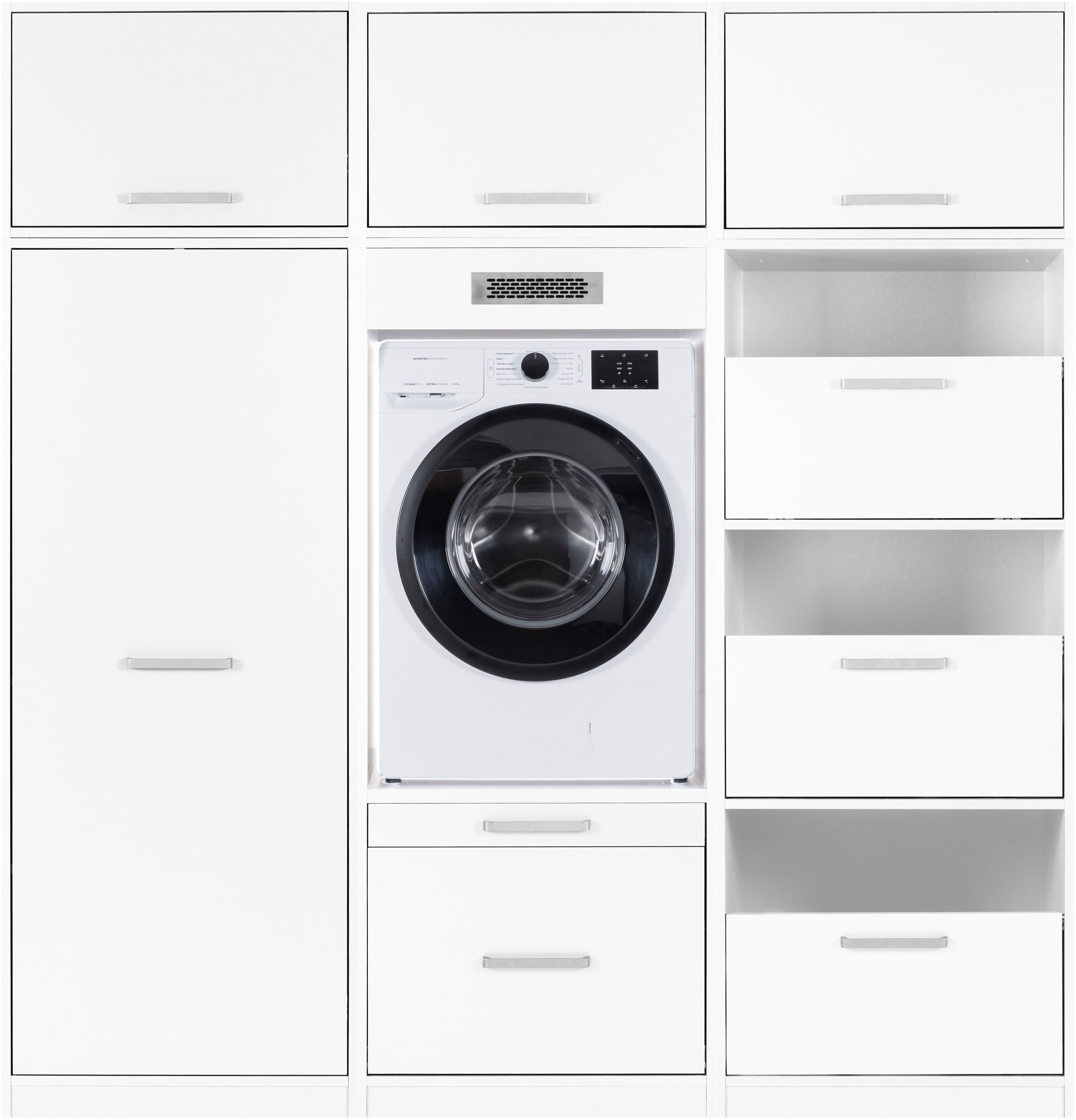 Inter Link Mehrzweckschrank-Set Norela, Waschmaschinenumbauschrank, Geräteschrank mit Wäscheschrank, (6-St), Komplettes Schrank-Set mit Stauraum für die Waschküche, Weiss, FSC