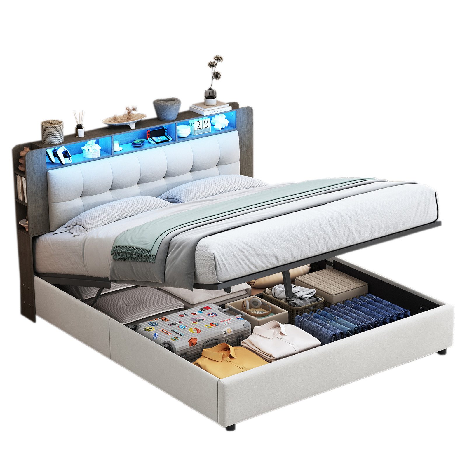 FUROKOY Stauraumbett Polsterbett Doppelbett Mit Drahtlose Ladefunktion (Set günstig online kaufen