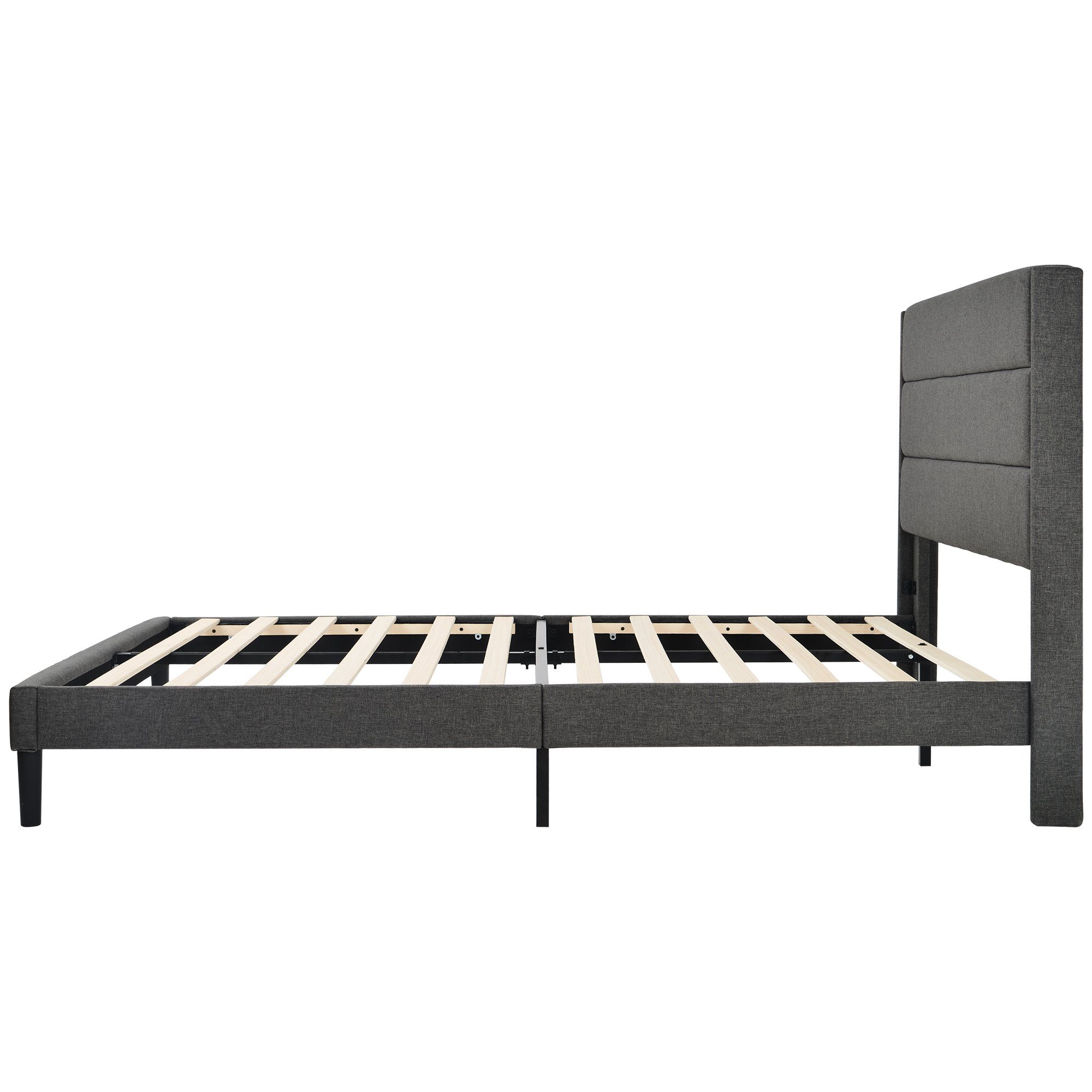 Polsterbett, 140 x 200 cm Doppelbett Ehebett mit Lattenrost & Kopfteil, Leinen