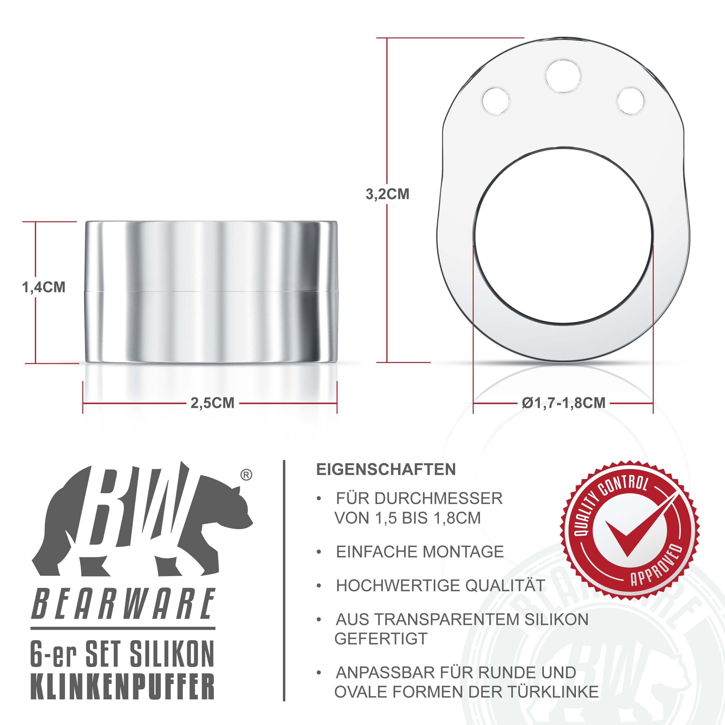 BEARWARE Wandtürstopper (Spar-Set, 6 St), Türgriffpuffer, x Türstopper, mm 25 Stoßfänger Türklinkenpuffer, 32