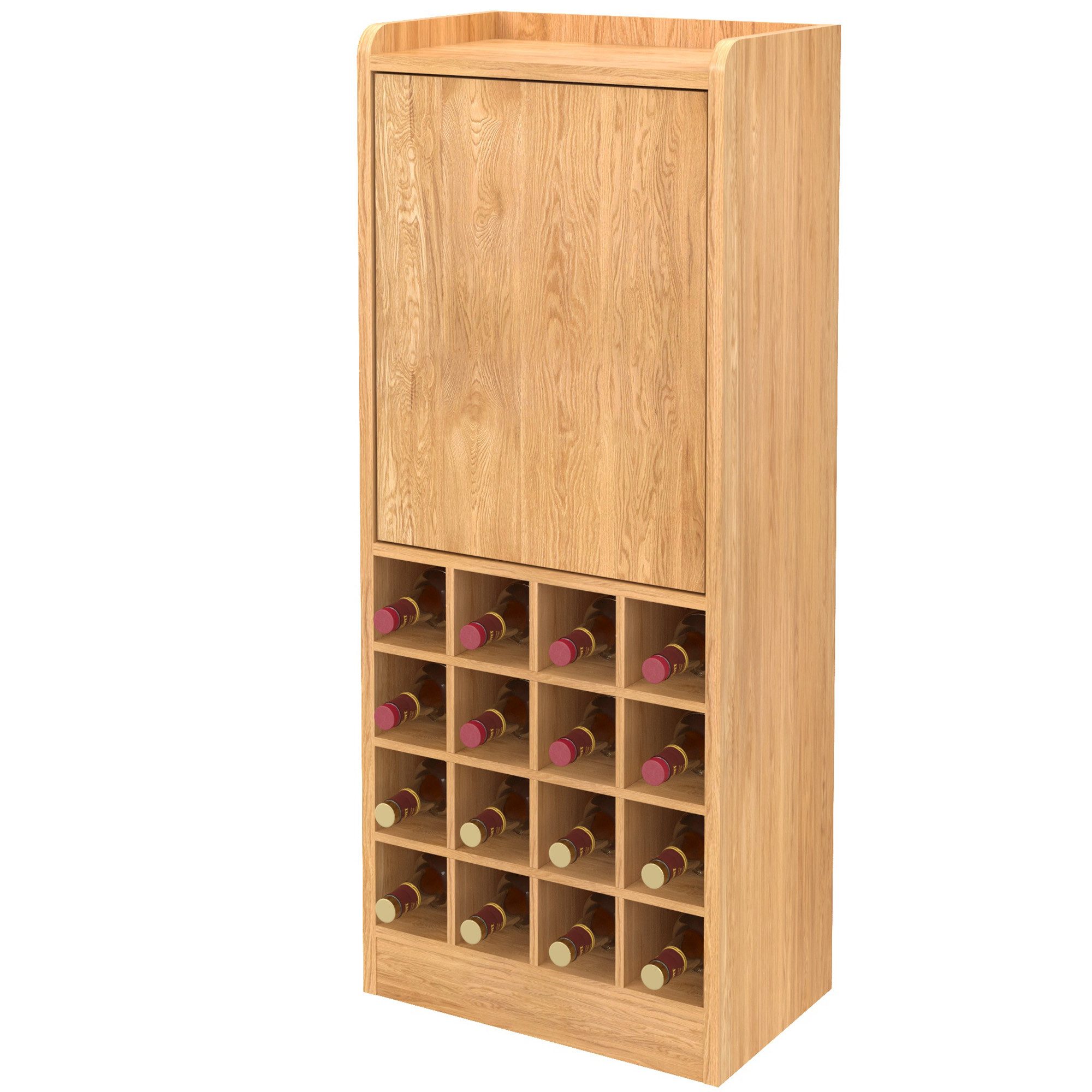 OYRREU Weinschrank Flaschenständer, Standregal mit Schrankfach, horizontal 16 Flaschen (Weinständer 1-tlg. für Wohnzimmer Küche Keller 38,8x24,5x96cm, Flaschenregal mit Schrank) Holzoptik, platzsparend