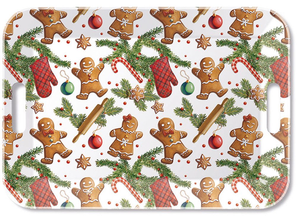 Ambiente® Tablett Gingerbread cookies, New Bone China, (1-tlg., 1-teilig), Serviertablett Küchentablett mit Griffen 33x47x2,5cm aus Melamin