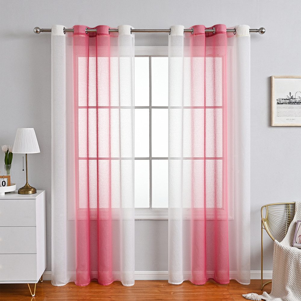 TUWENA Gardine 2er Farbverlauf Vorhänge Gardine, Mit Ösen Transparente Voile Gardine