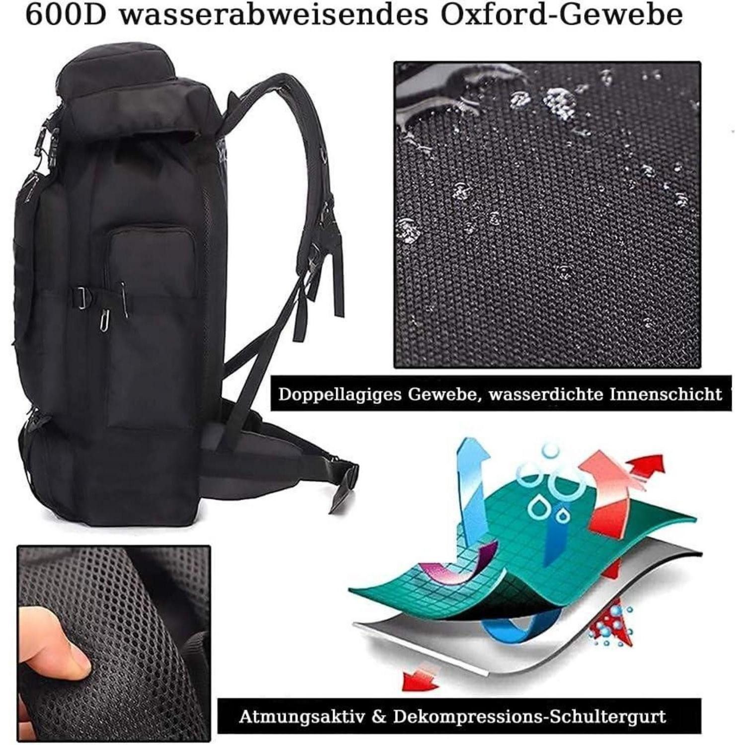 LuxusKollektion Trekkingrucksack Wanderrucksack 60L 80L Wasserdicht Trekking Reiserucksack Schwarz
