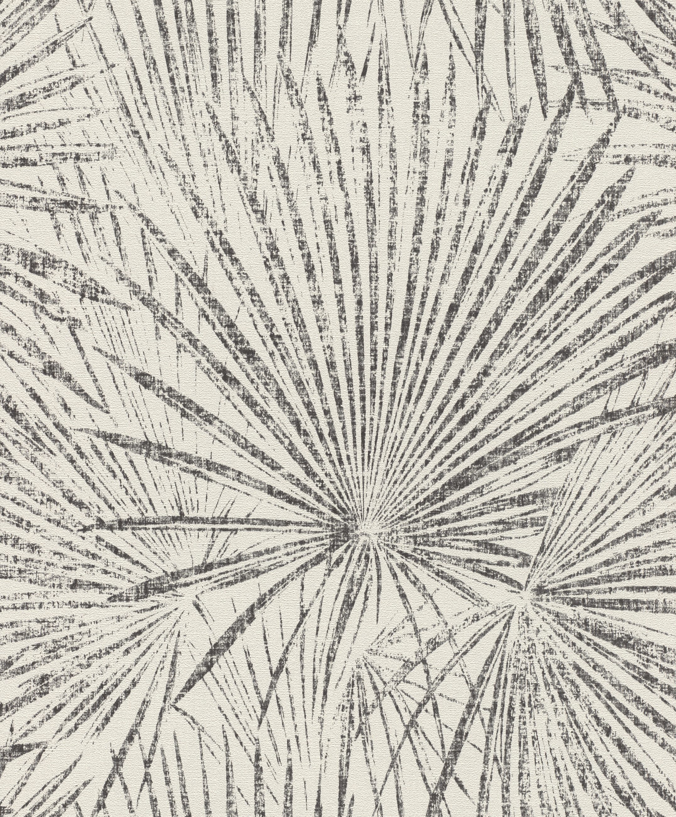 Rasch Vliestapete Palmen & Dschungel - Vinyltapete Weiß Schwarz, Floral, (1 Rolle, 1 St., 10,05 m x 0,53 m), gute Lichtbeständigkeit, feucht abwischbar, restlos abziehbar