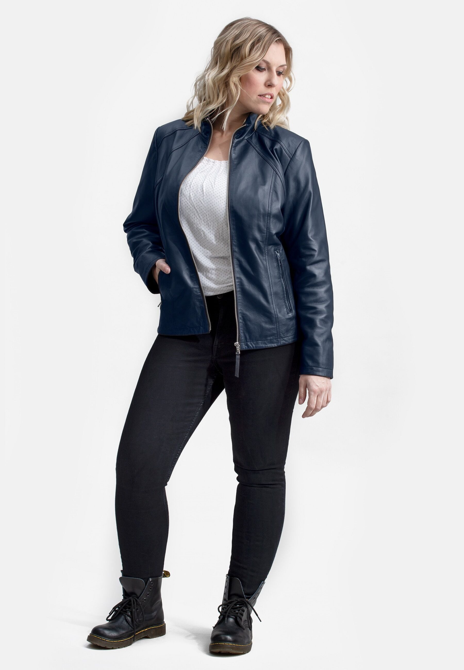 18N62 Lederjacke Bleu Du Maine (1-St) auch für grosse Grössen