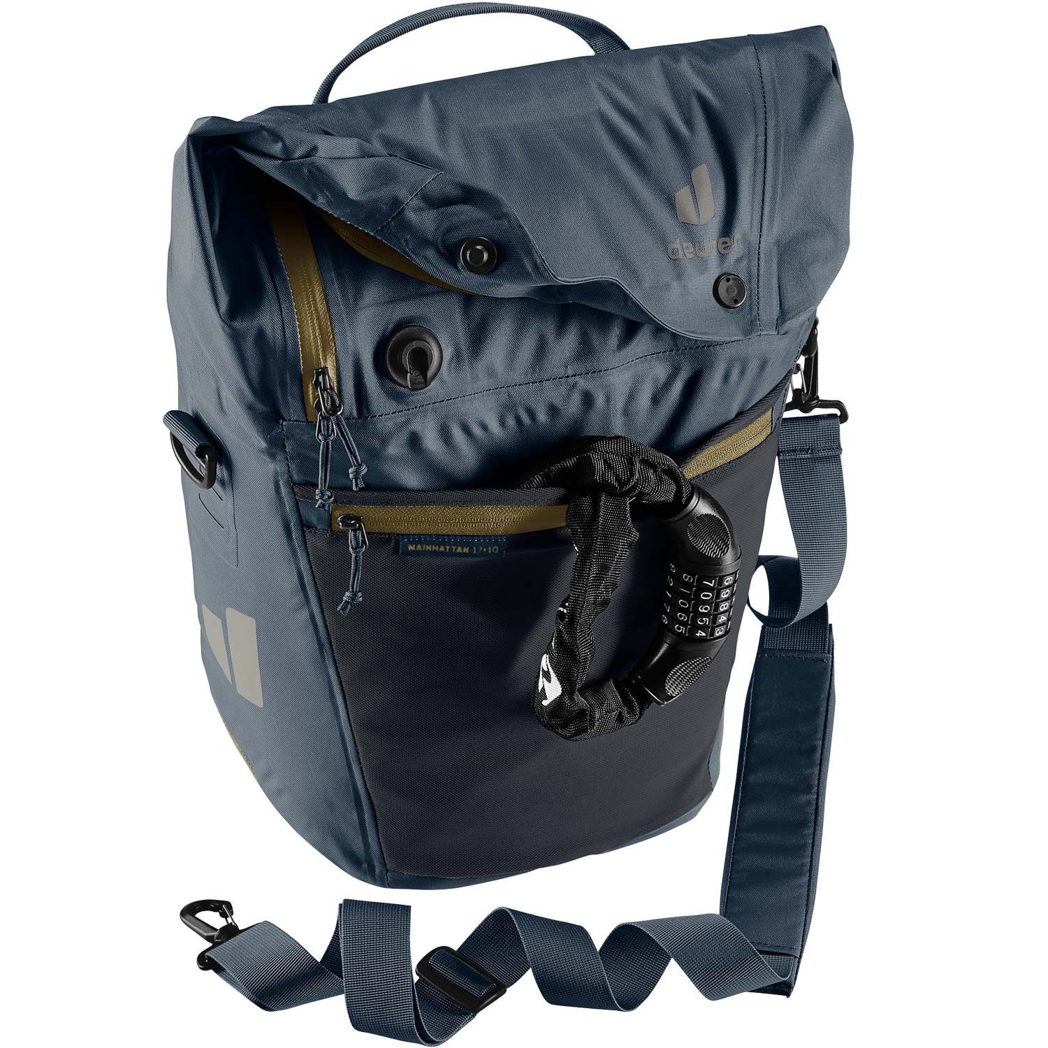 deuter Umhängetasche ink-clay 17+10 Fahrrad-/Gepäcktasche (Stück, blau Stück), Reißverschluss Mainhattan Deuter