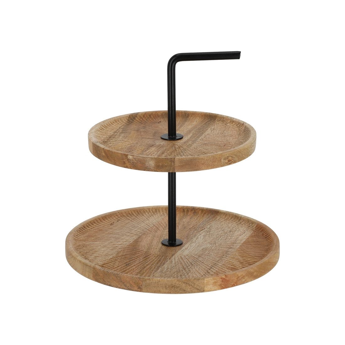 Jens Living Etagere Mango Etagere – 2-stufiges Serviertablett – Holz & Metall – Ø 25 cm, Mango Holz, Metal, (1-tlg), Mangoholz & Metall, 2 Etagen, Natur/Schwarz, Handgriff, 27cm Höhe