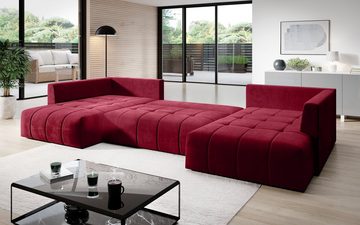 Furnix Wohnlandschaft CALVANI XXL Polstercouch Schlafsofa in U-Form Bettkasten und Kissen, großzügige Abmessungen, hochwertige Materialien