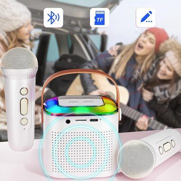 AKKEE Mikrofon Karaoke Maschine für Kinder, Tragbarer Bluetooth Karaoke Lautsprecher (mit 2 kabellosen Mikrofonen und LED-Lichtern, 1-tlg), für Heimparty, Geburtstags Geschenke für Mädchen und Jungen