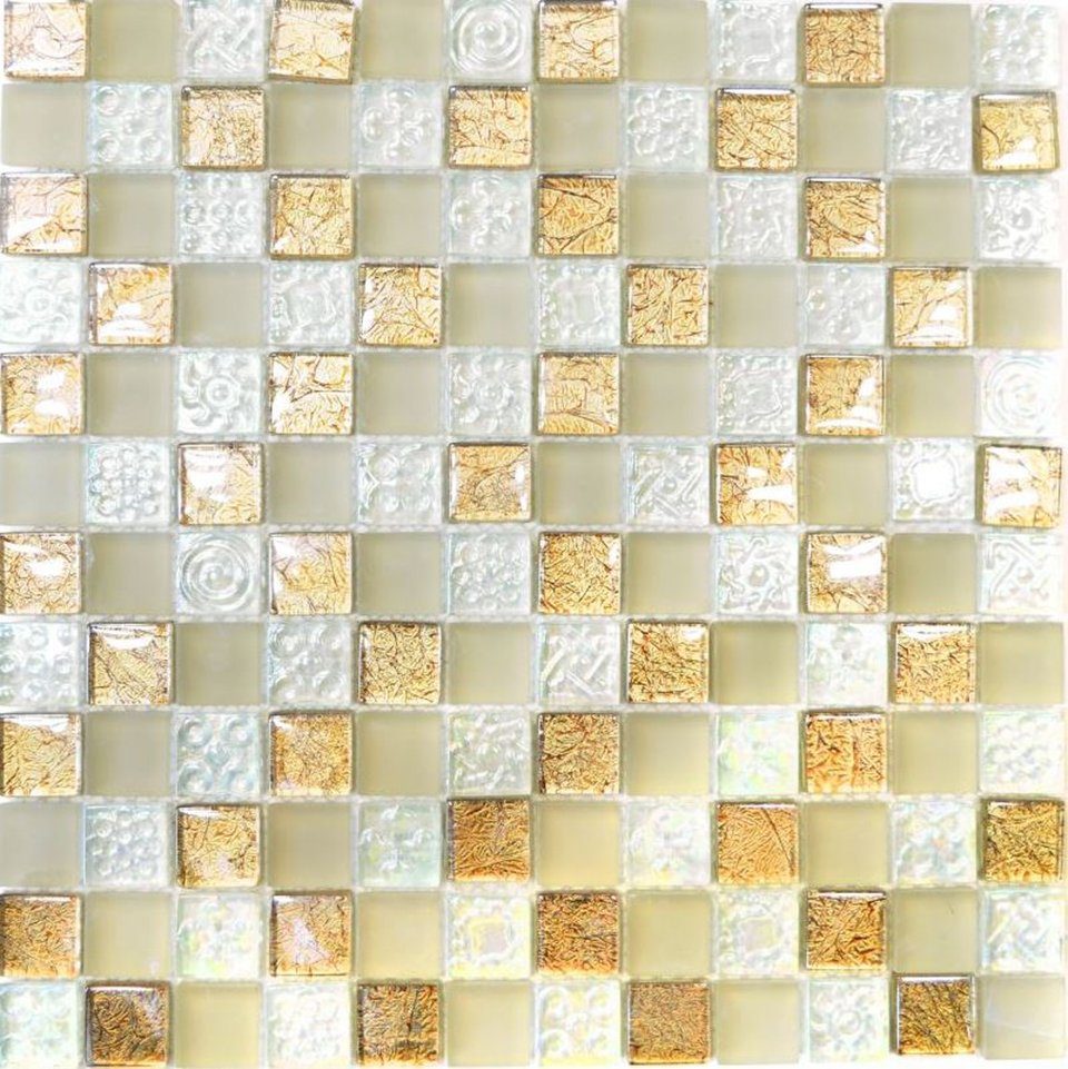 Mosani Mosaikfliesen Glasmosaik Crystal Mosaik champagner glänzend / 10 Matten