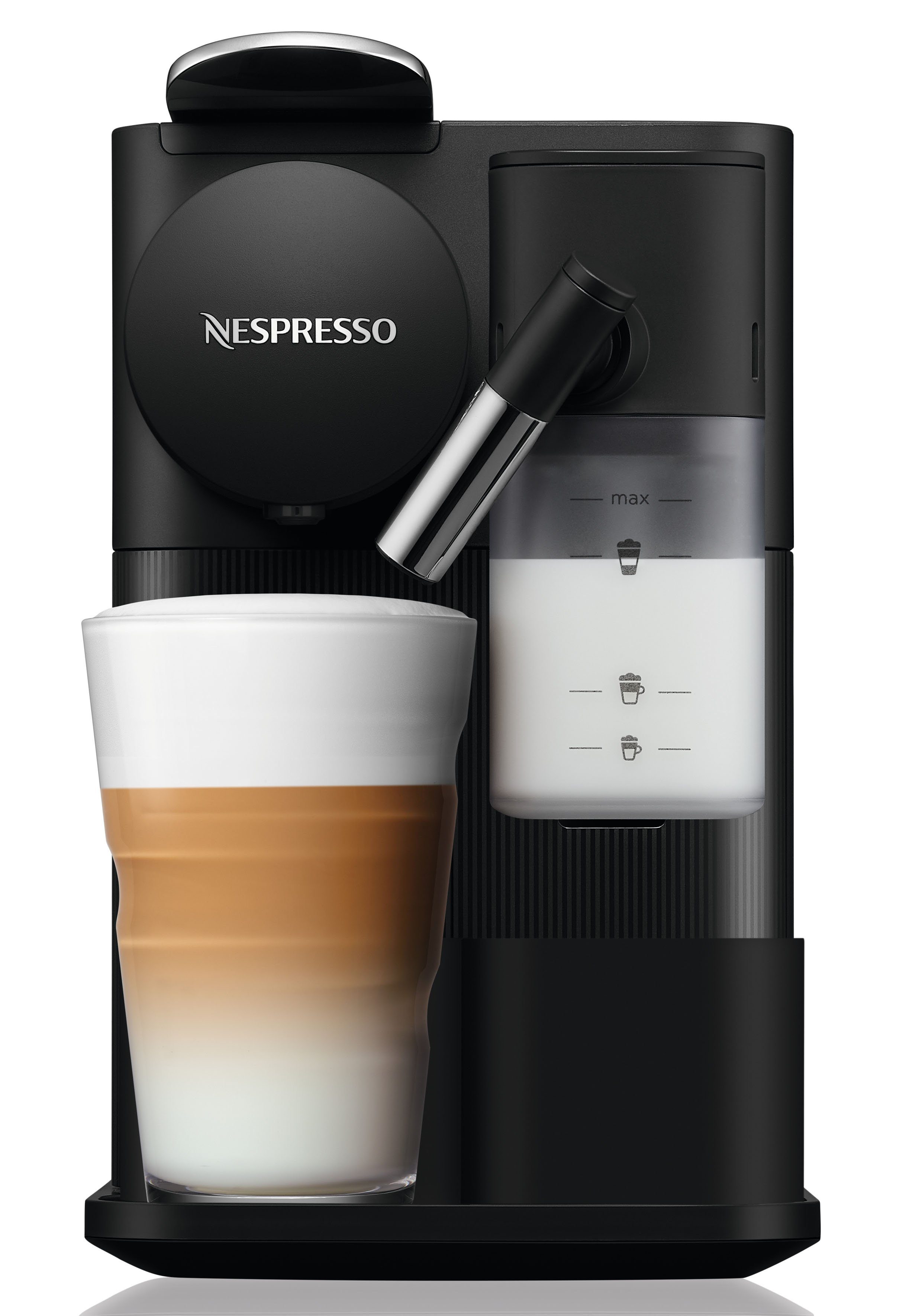 Nespresso inkl. mit von 7 Kapseln Kapselmaschine EN510.B Willkommenspaket Black, DeLonghi, Lattissima One