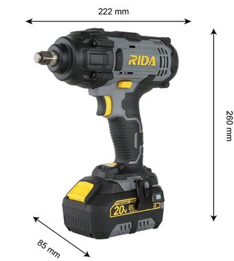 RIDA Akku-Schlagschrauber LCW-777-1C 20V, 1/2" Vierkant, 5 Gänge, 2300 U/min, 400 Nm, (4,0Ah Akku, Netzteil, Transport-Box)