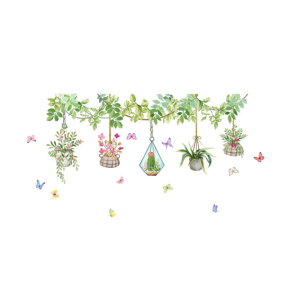 Diwzbyn Wandsticker Wandtattoo Grüne Blätter Pflanzen Blume Wandsticker Selbstklebende, Tapete Ranke Efeu Rebe Blumentopf Wandbilder Wanddeko