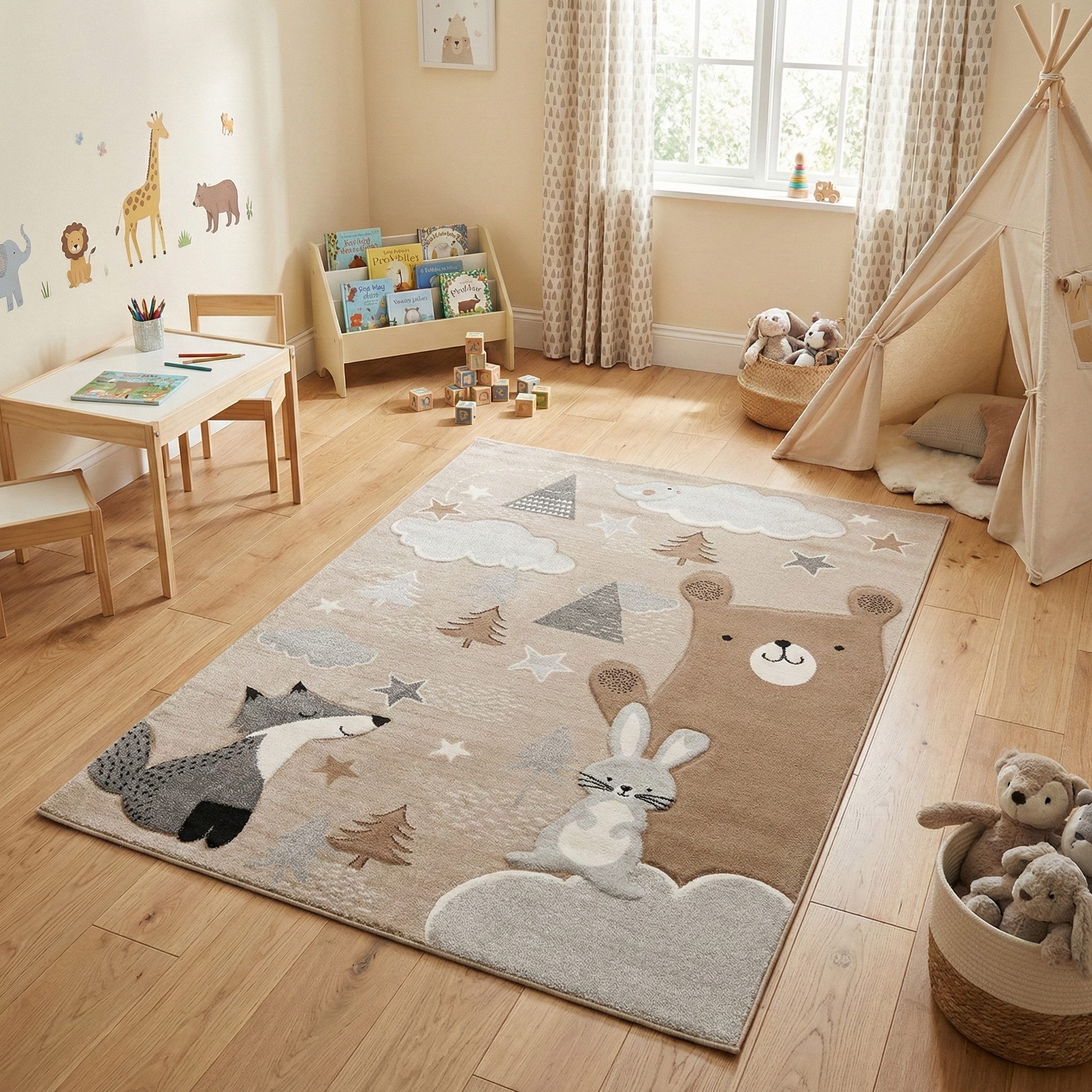 Pergamon Kinderteppich Kinder Teppich Maui Kids Fuchs und Bär, Rechteckig, Höhe: 13 mm