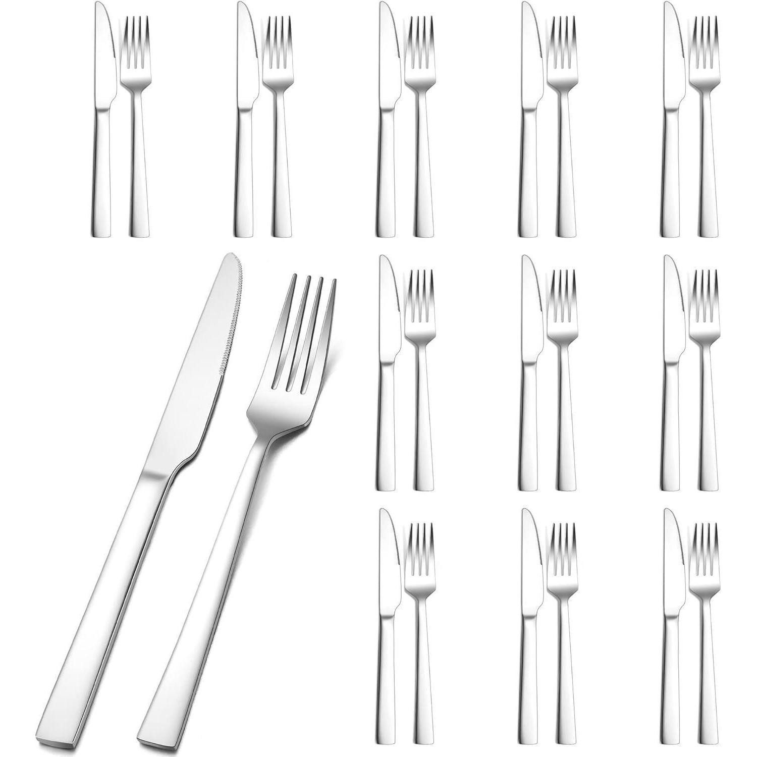 Herogo Steakbesteck 24-tlg. Steakbesteck-Set Edelstahl für 12 Personen Silber Steakmesser