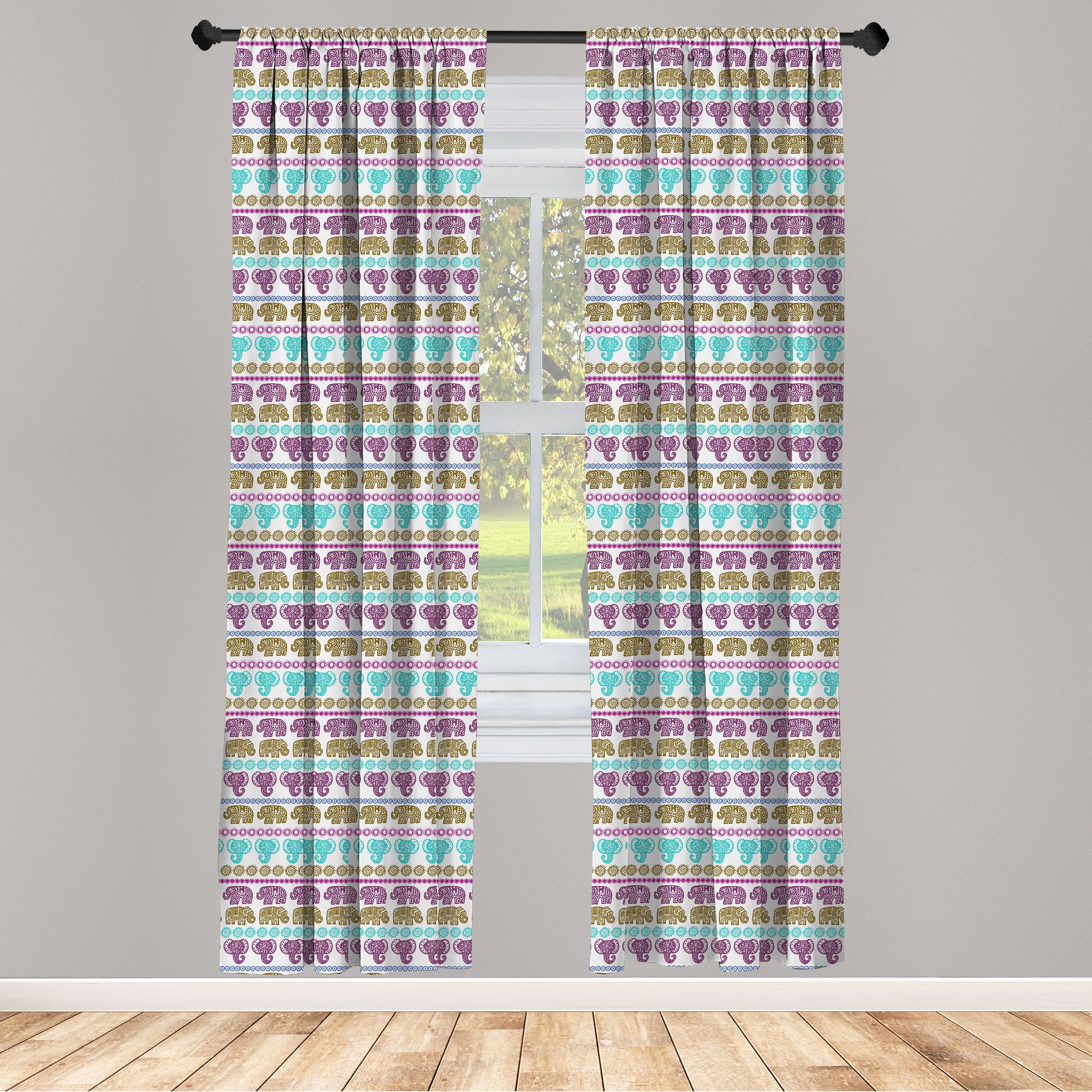 Gardine Vorhang für Wohnzimmer Schlafzimmer Dekor, Abakuhaus, Microfaser, Elefant Stammes | Fertiggardinen