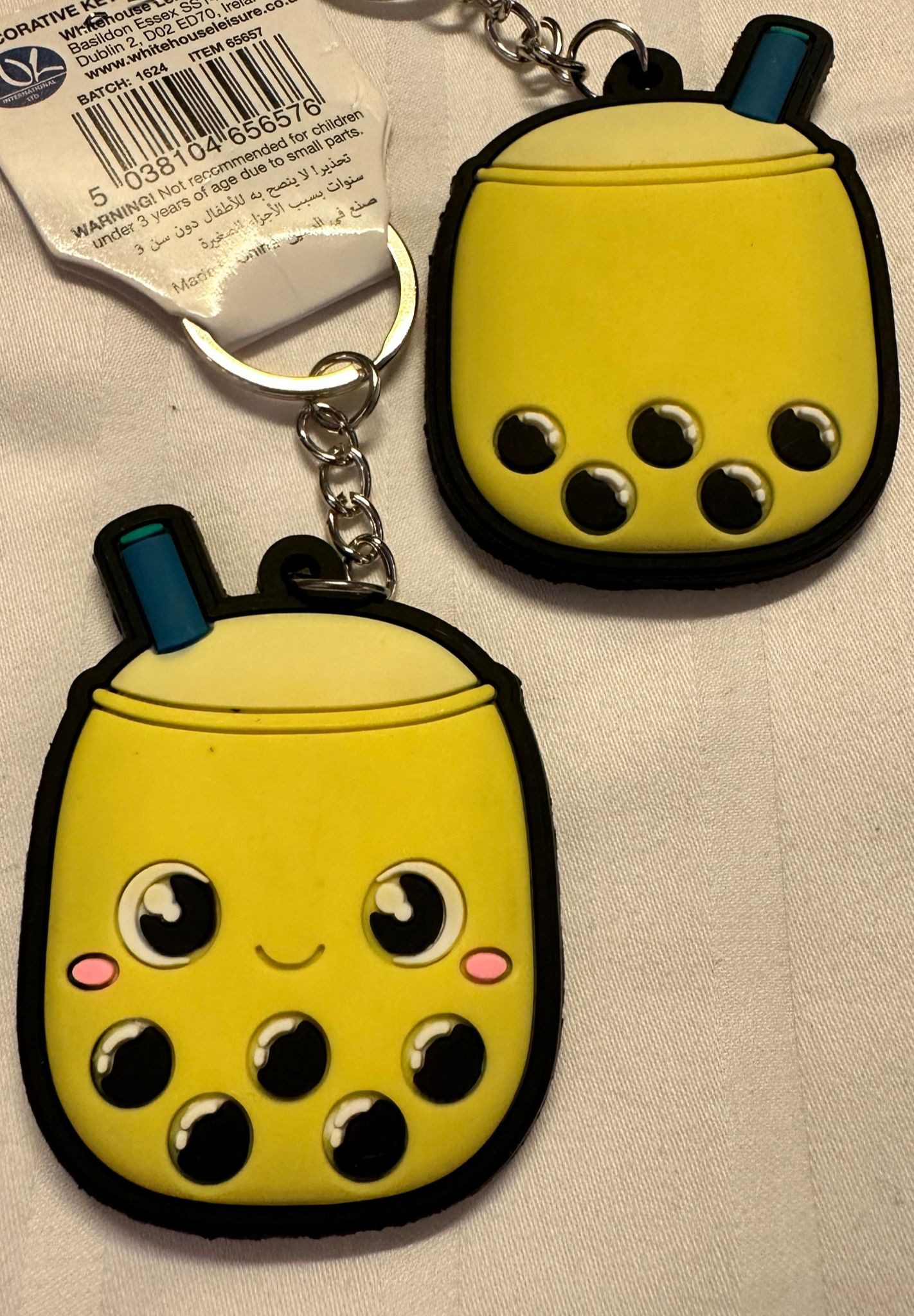 Whitehouse Leisure International Ltd Schlüsselanhänger Schlüsselanhänger 6cm Kinder Mini Anhänger keychain Bubble Tea gelb, Schlüsselanhänger Food Essen Lebensmittel Geschenk Hund Frau Herren