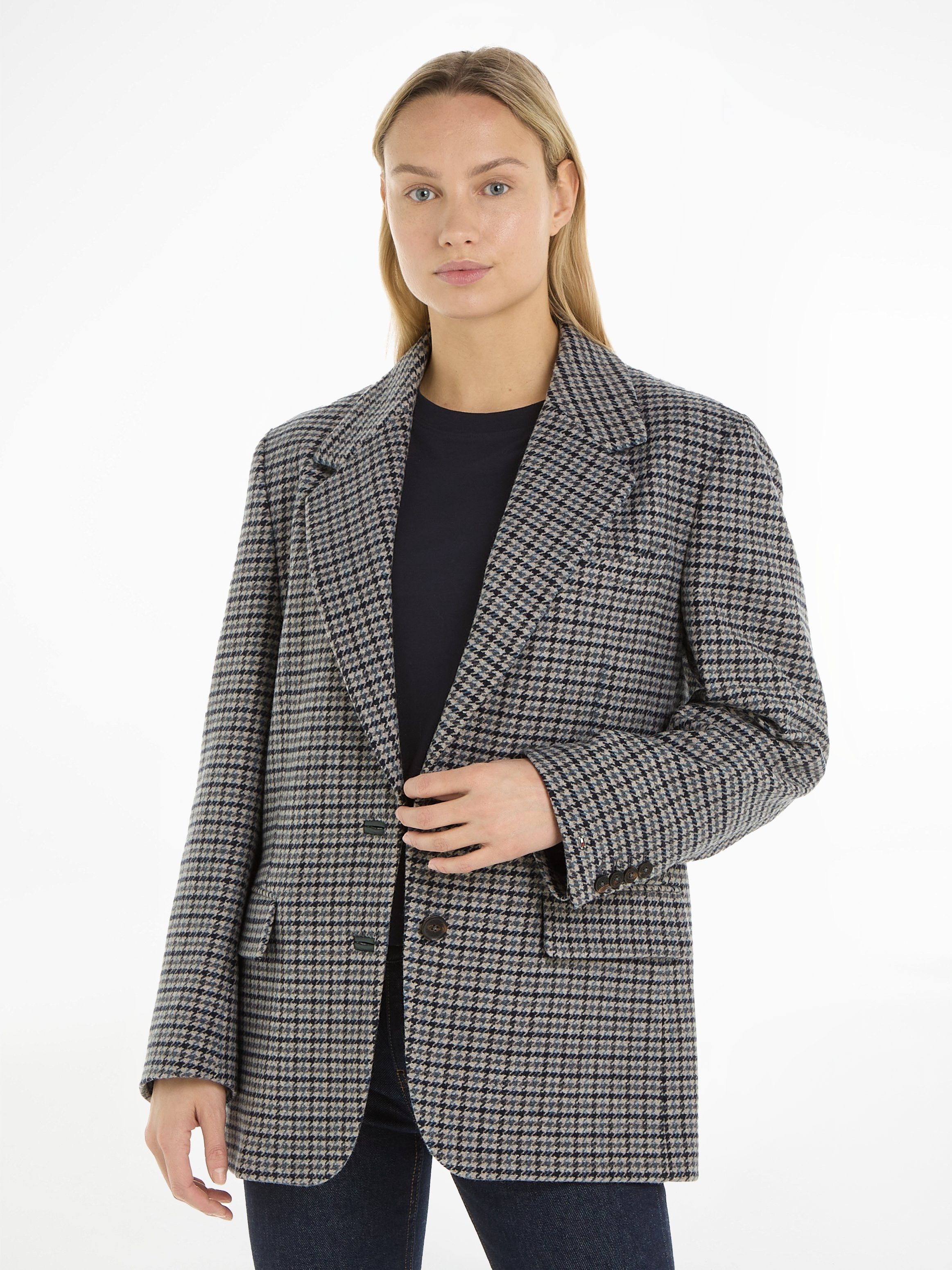 Tommy Hilfiger Kurzblazer OVERSIZED WOOL CHECK SB BLAZER in  Hahnentrittmuster