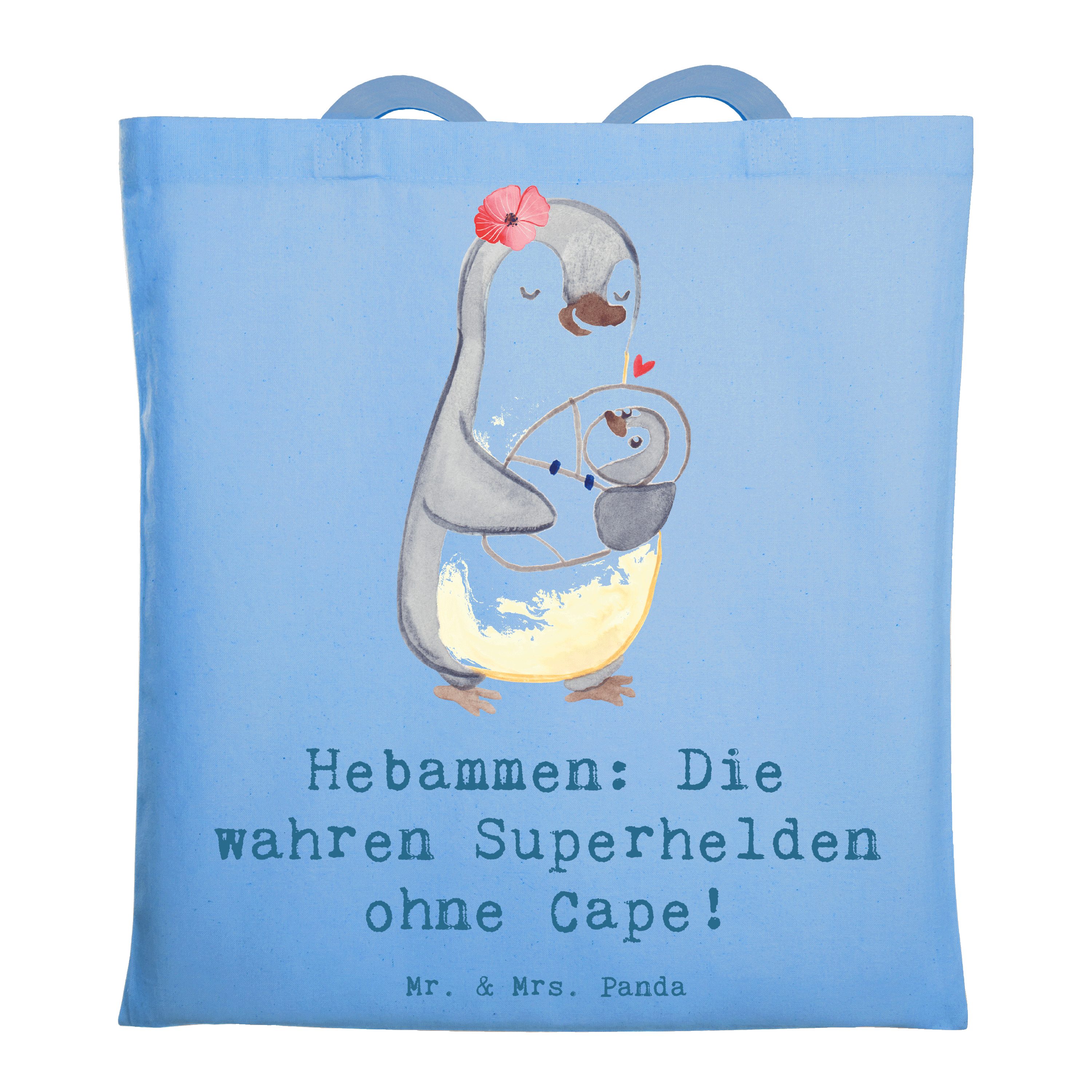 Mr. & Mrs. Panda Tragetasche Hebamme Superheld - Schwarz - Geschenk, Hebammen, Hebammenarbeit, Sto (1-tlg), Cross Stitching Griffe