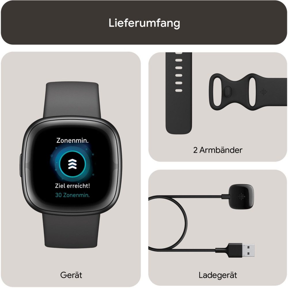 fitbit Fitbit Sense 2 Smartwatch Schattengrau Graphit Smartwatch (iOS - Apple), Fitbit Sense, Fitness Tracker