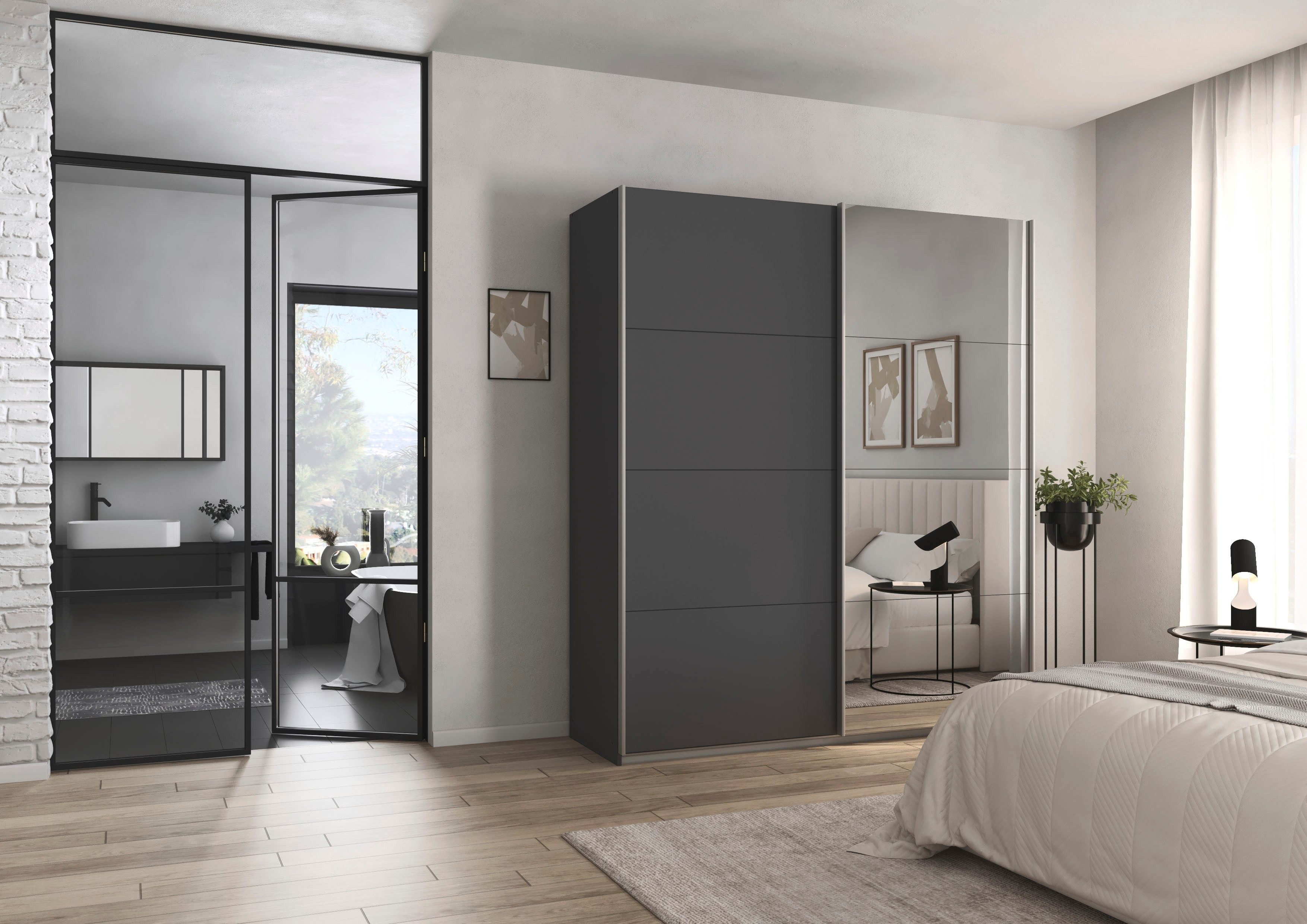 OTTO home Kleiderschrank Mehrzweckschrank Schwebetürenschrank Mietswohnung Schlafzimmer CORTONA (erhältlich in Breite: 136/181/203/226/271/315/360 cm, Höhe: 210 – Bild 2 von 5