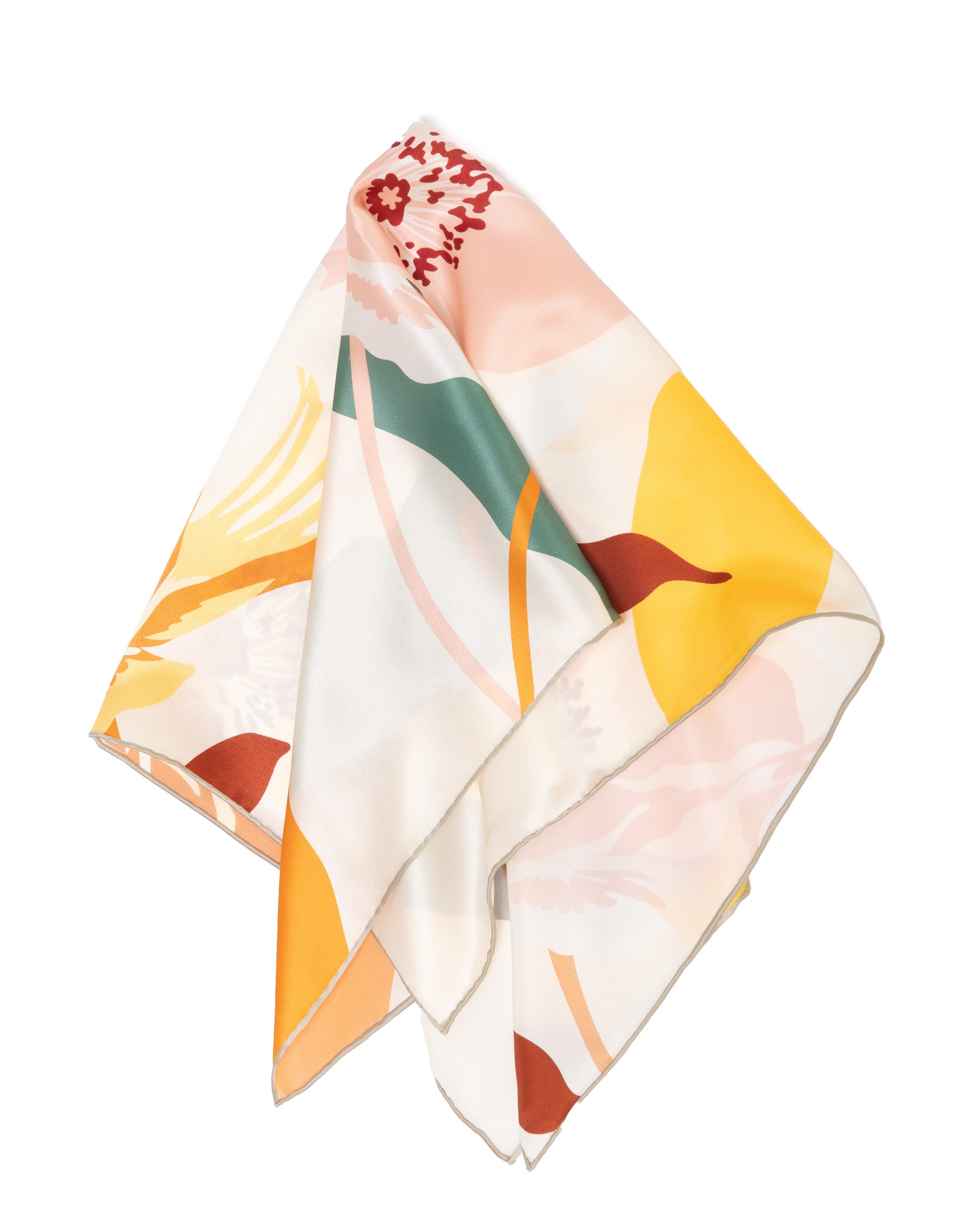 MayTree Seidentuch Premium quadratisch 64x64cm handrolliert, Blütenpoesie, (Stück), Handrolliertes Tuch aus Maulbeerseide