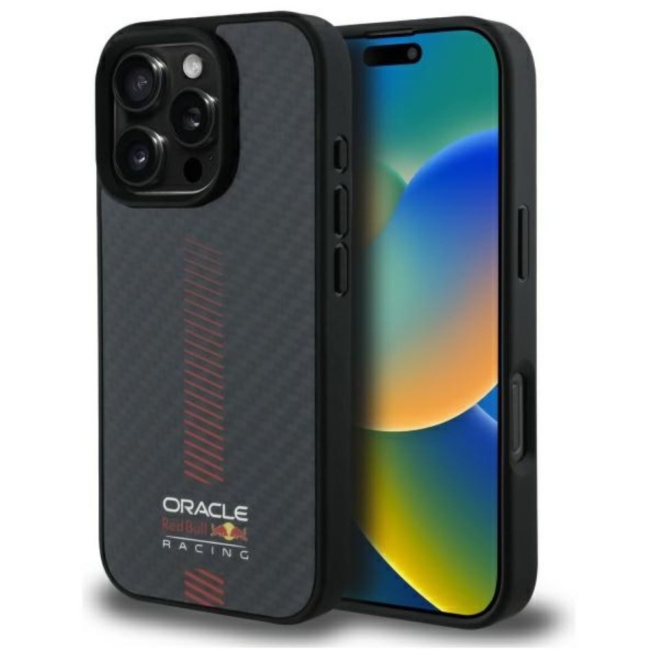 Oracle Red Bull Racing Handyhülle iPhone 16 Pro Carbon Look MagSafe Logo schwarz rot 6,3 Zoll, Kantenschutz