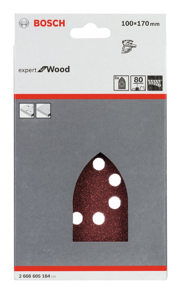 Thumbnail - BOSCH Schleifpapier, (5 Stück), C430 Schleifblatt Klett 8 Löcher K80 - 100 x 170 mm - 5er-Pack