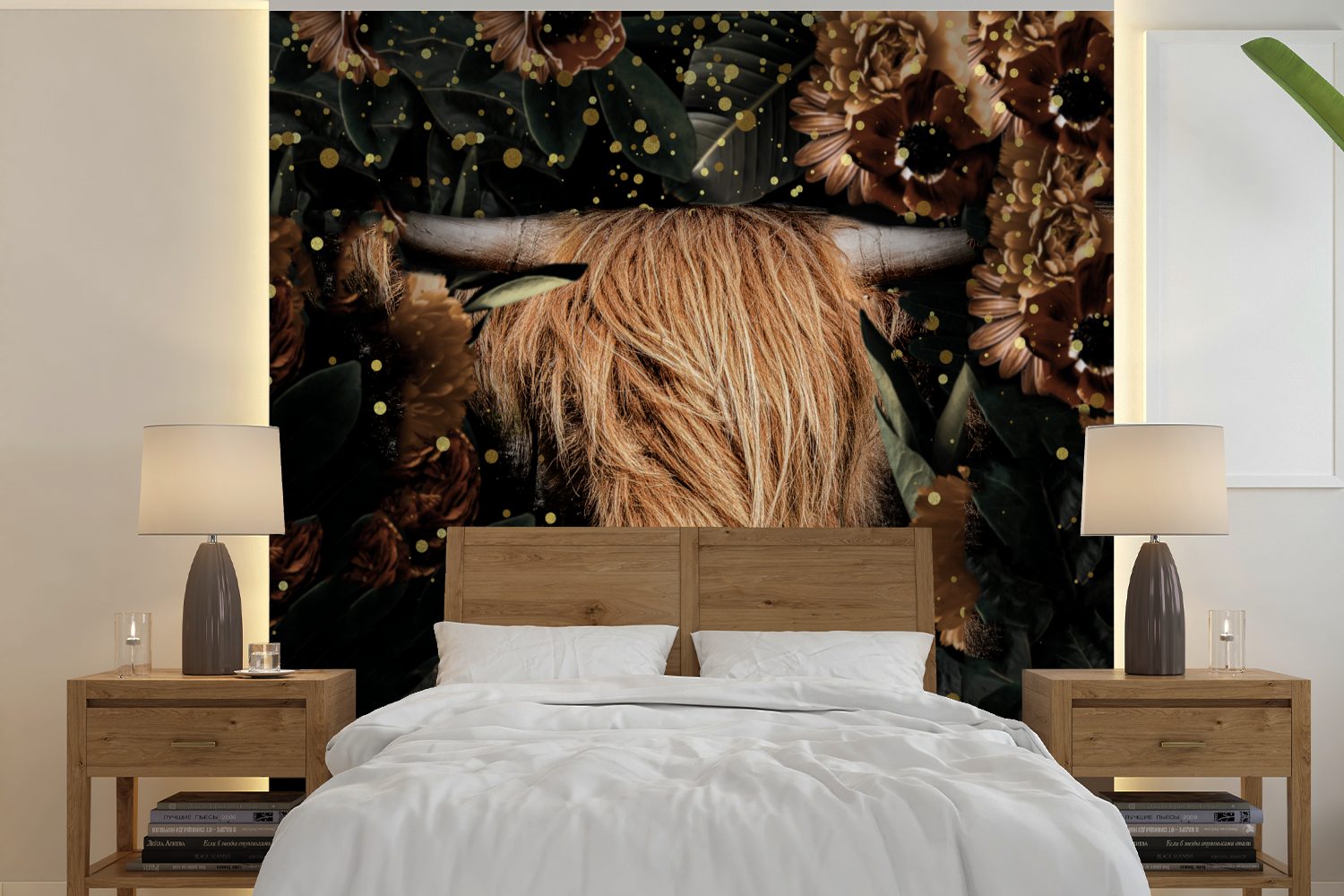 MuchoWow Fototapete Schottischer Highlander - Wandtapete Licht, St), - oder Tiere Schlafzimmer, für Vinyl bedruckt, - Blumen Tapete Matt, Wohnzimmer (5