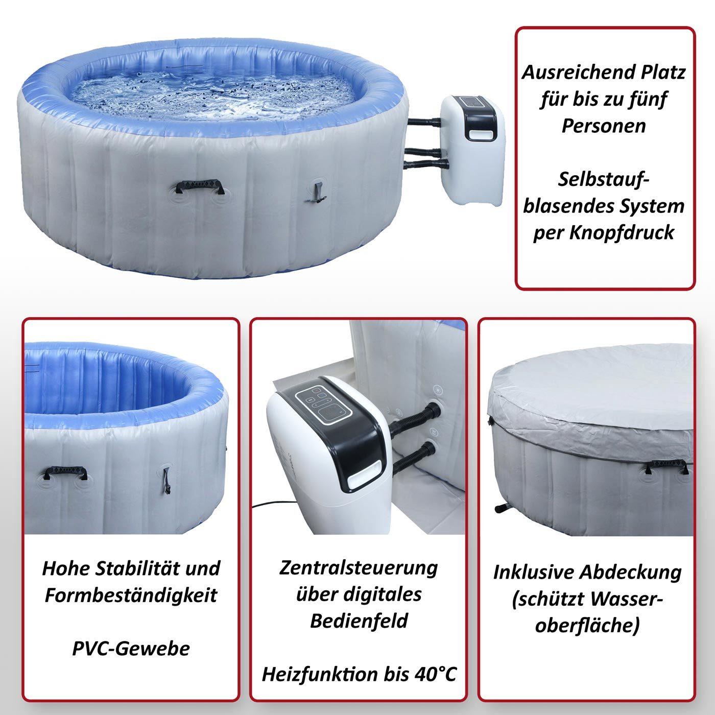 MCW Whirlpool MCW-N97-PR-198, aufblasbar, Innen- und Außenbereich, Hohe Formbeständigkeit, Platz für 5 Personen