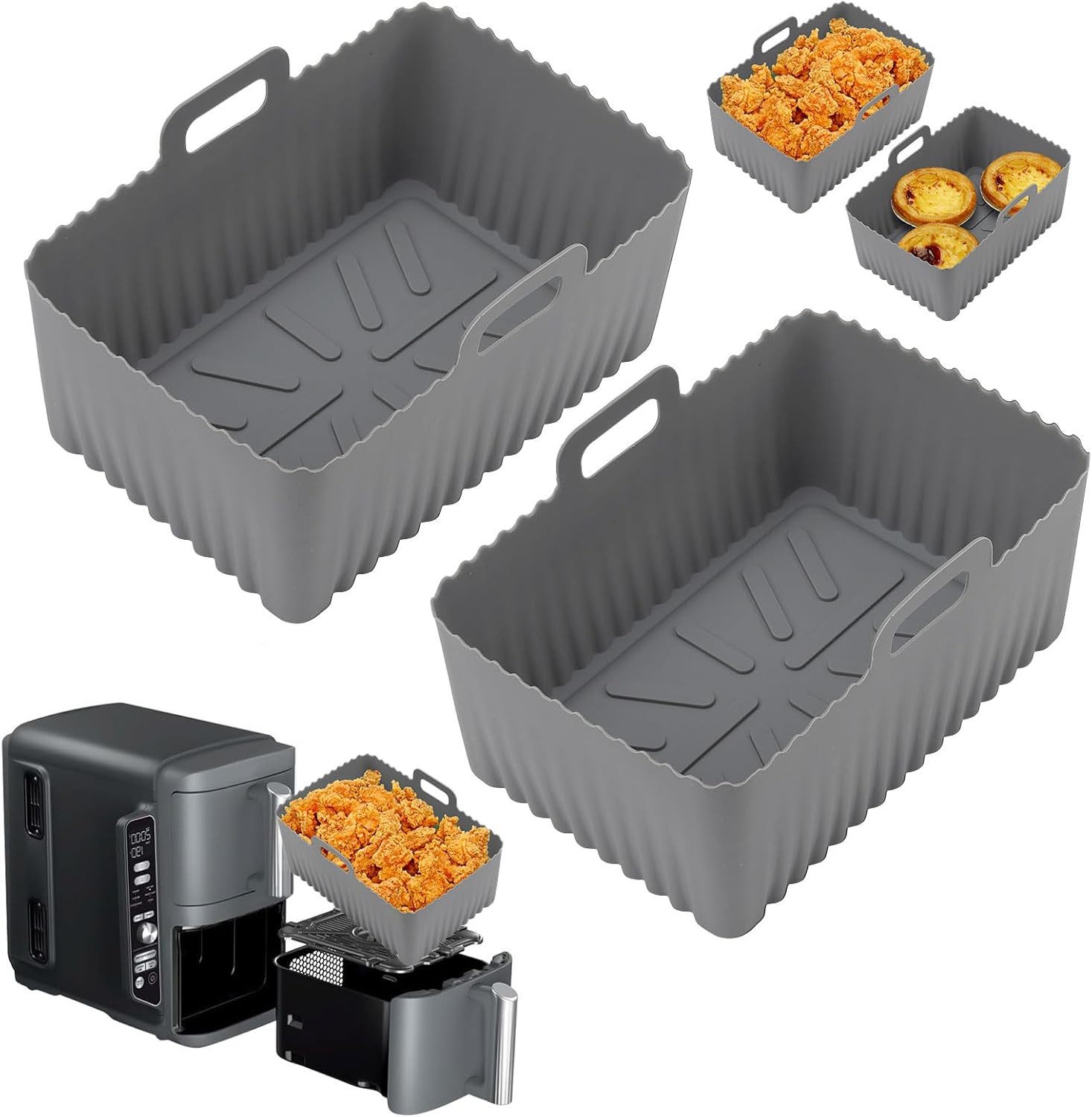 Coonoor Silikonform 2er Pack Airfryer-Silikon-Einsätze, Upgrade große Kapazität, (2-tlg), Antihaft und hochtemperaturbeständig