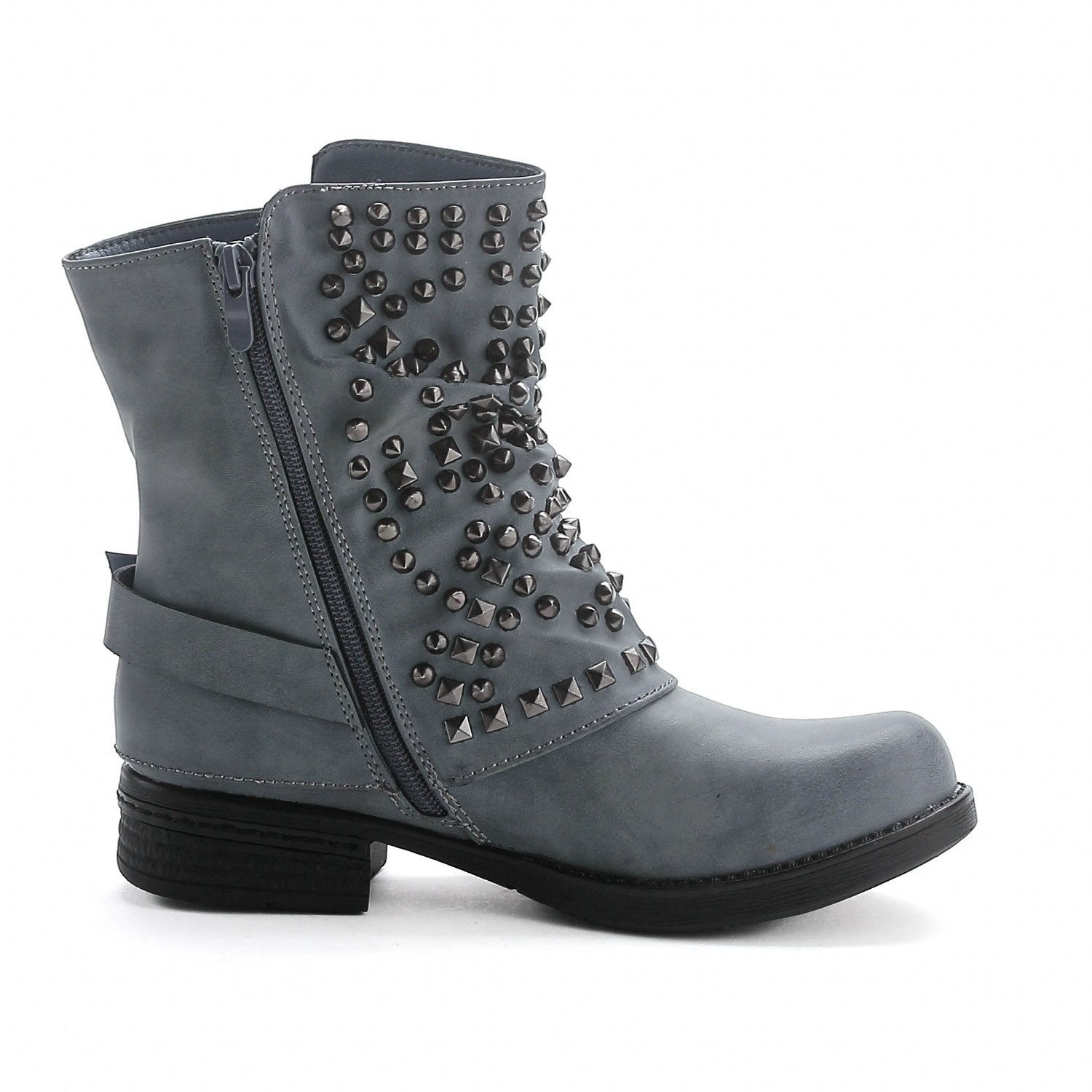 Pogolino ST03 Bikerboots Damen Biker Boots Nieten Stiefeletten leicht gefüttert