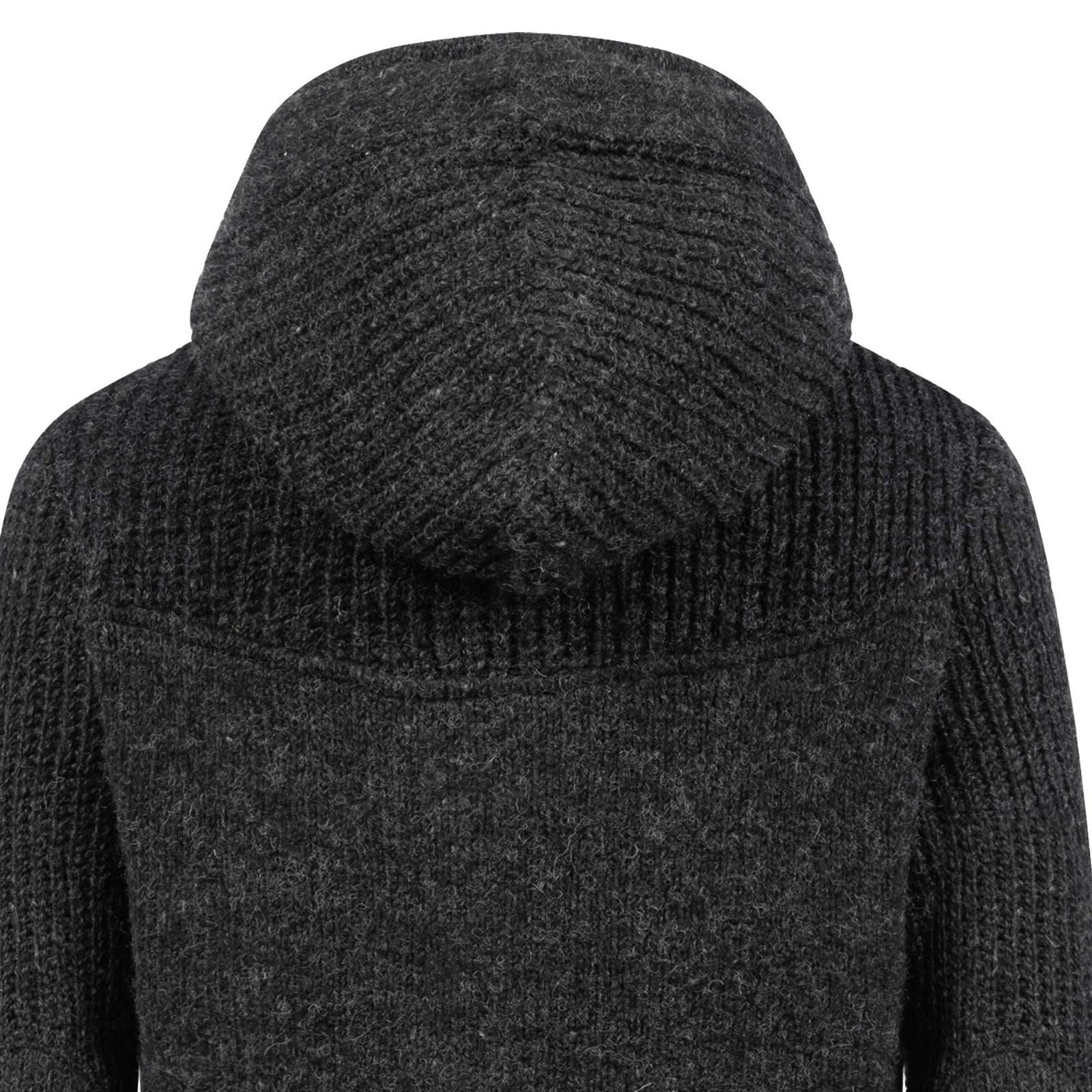 KUNST UND MAGIE Strickjacke Strickjacke Schurwolle Klassich Nordisch Wolle +Kapuze Kragen Schwarz