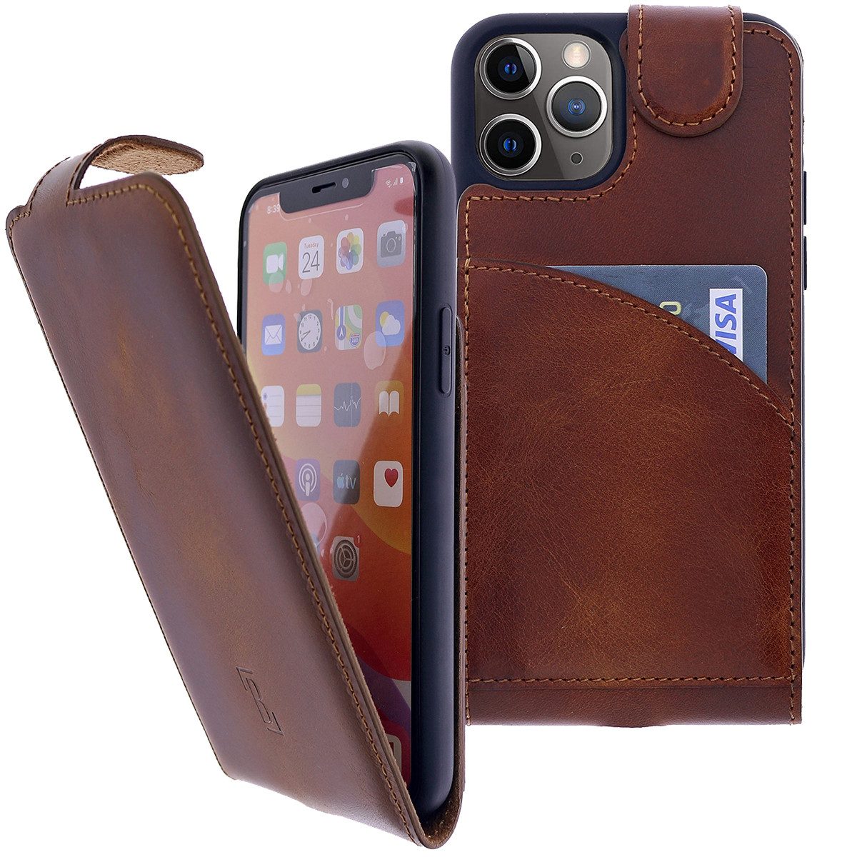 Burkley Flip Case Flip Case für iPhone 12 Pro Max Handyhülle Klapphülle, Flip Case Lederhülle mit Kartenfach und Magnetverschluss