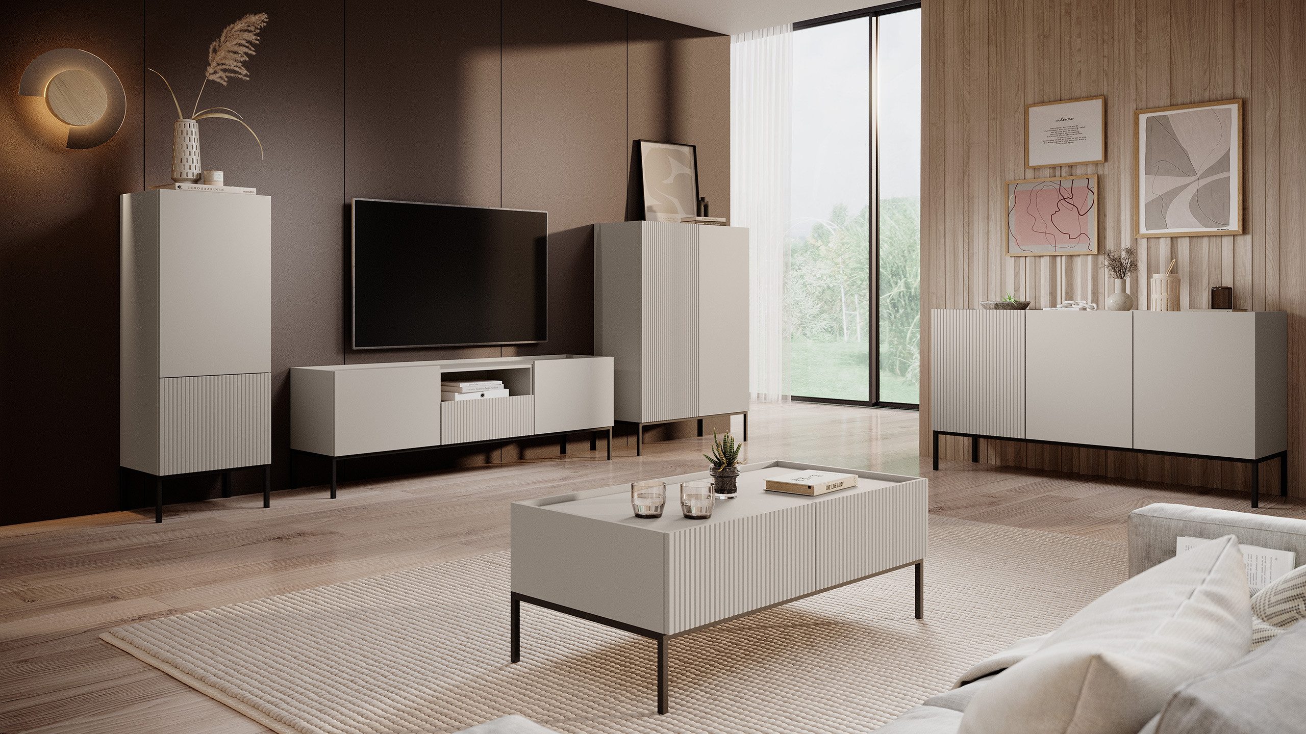 MIRJAN24 Wohnzimmer-Set Como I, (5er-Set, 3x Kommode, Couchtisch. TV-Lowboard), Untergestell aus Metal