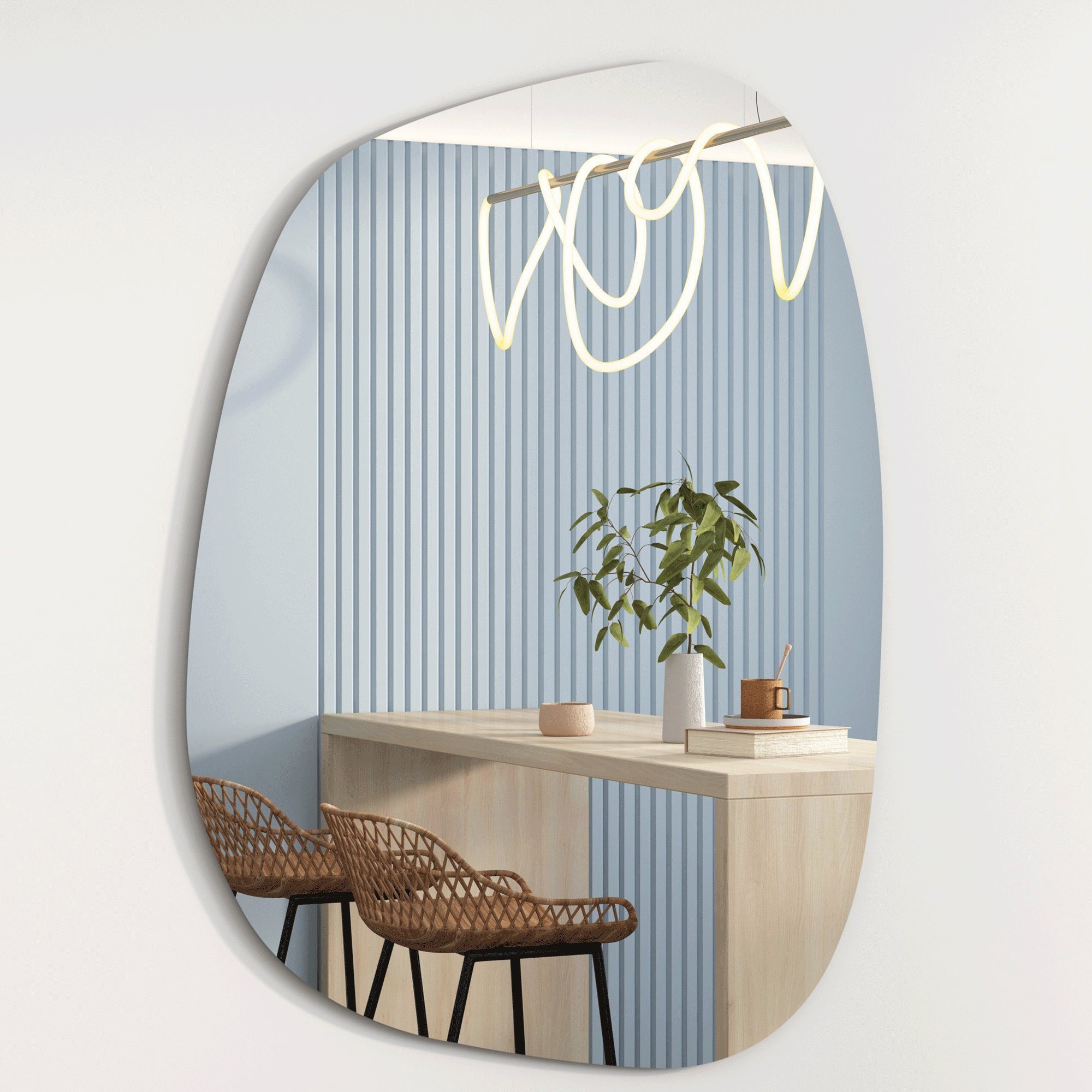 Albatros International Spiegel Albatros Designerspiegel Asymmetrisch (90 x 70cm), Wandspiegel Türspiegel, moderne Form Groß Asymmetrischer rahmenlos