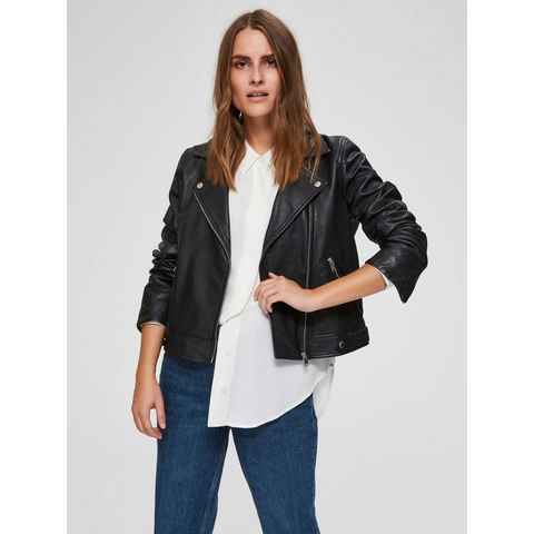 SELECTED FEMME Lederjacke Kurze Leder Jacke Lammleder Biker Jacket SLFKATIE Cropped Coat (1-St) 3870 in Schwarz