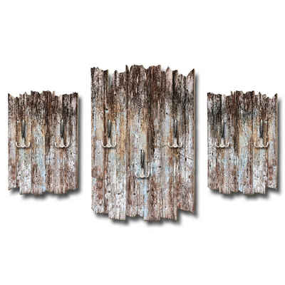 Kreative Feder Wandgarderobe Holzoptik dunkel (3 St), Dreiteilige Wandgarderobe aus Holz