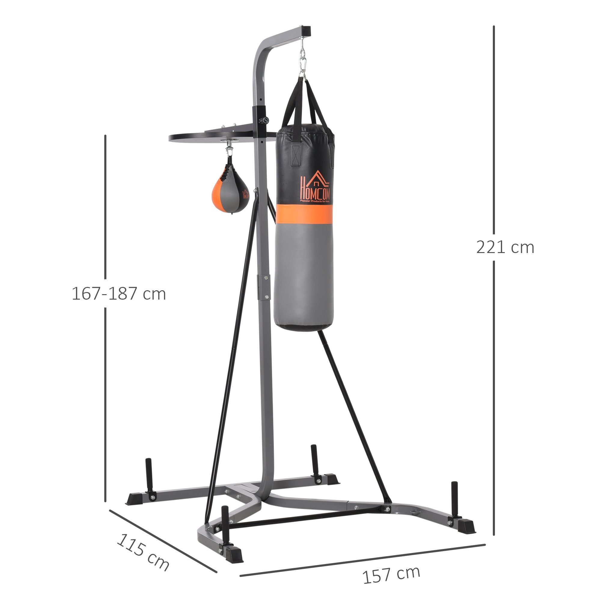 HOMCOM Boxsackhalterung Boxsackständer Boxsack und Punchingball freistehende Boxstation, (Set, 1-tlg., Boxsackhalterung Punchingball Stand bis 100 kg Tragkraft, 115L x 157B x 221H cm)