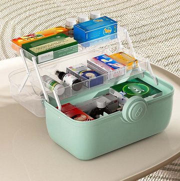 FIDDY Medizinschrank Tragbare Medikamenten-Aufbewahrungsbox mit großem Fassungsvermögen (Mehrschichtige transparente Medikamentenbox für zu Hause, 1-St)