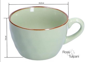 Rose & Tulpani Tasse Große Tasse Frühstückstasse 420 ml CONCERTO Te Verde Grün, Steingut, Handgefertigt