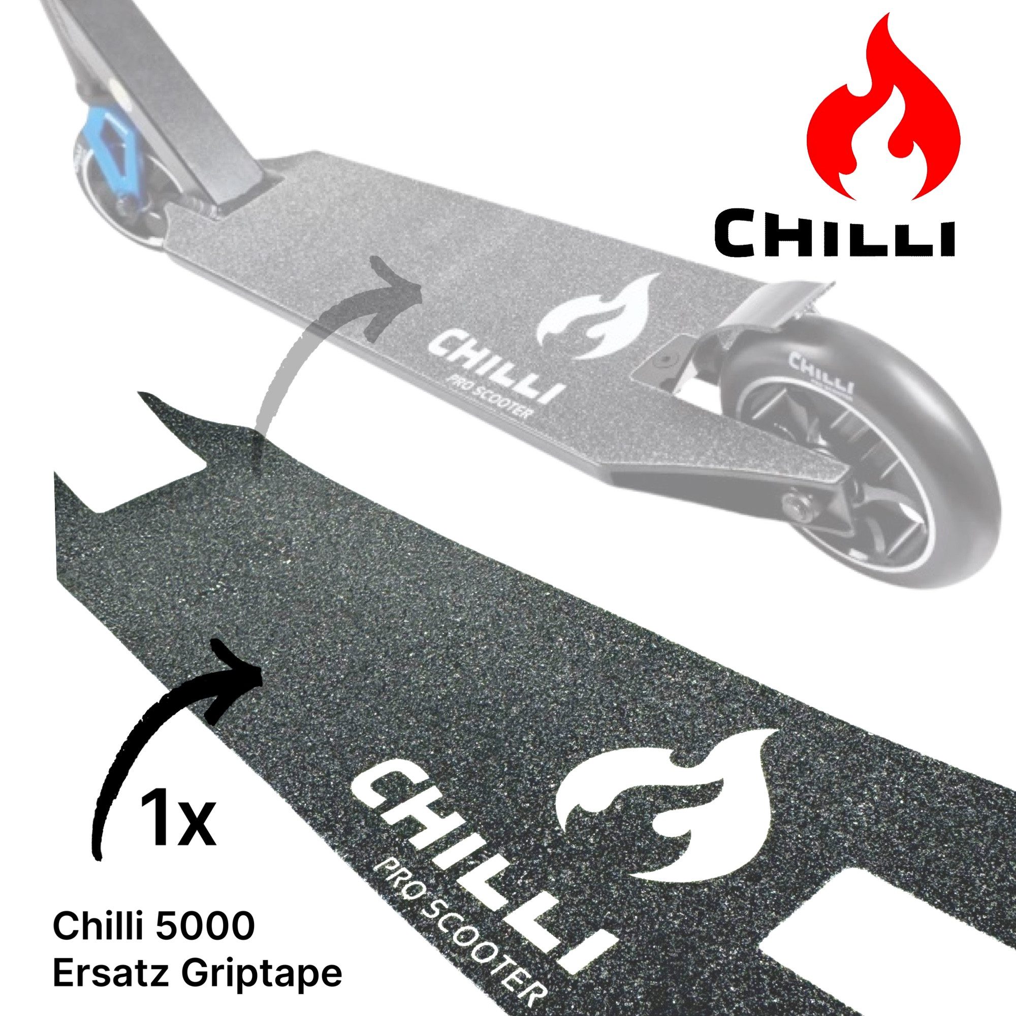 Chilli Pro Scooter Stuntscooter Chilli PRO 5000 Stunt-Scooter Griptape Ersatz zugeschnitte Schwarz