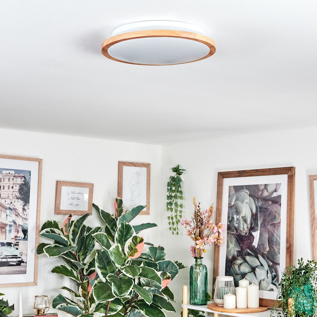 hofstein Deckenleuchte Deckenlampe aus Metall/Holz/Kunststoff in Weiß/Natur günstig online kaufen