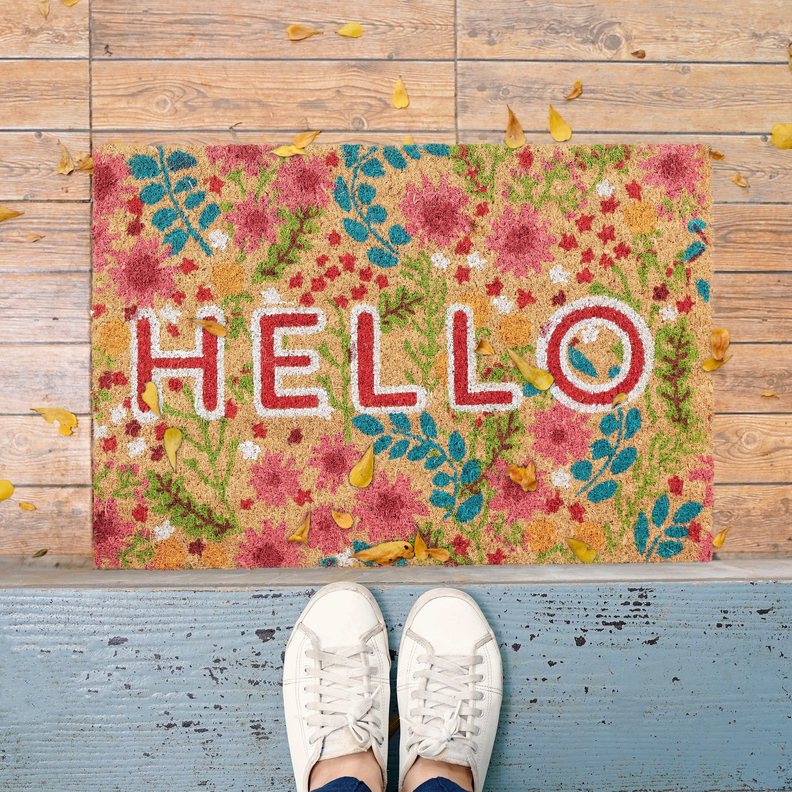 relaxdays Fußmatte Kokos Hello Blume, Höhe: günstig online kaufen