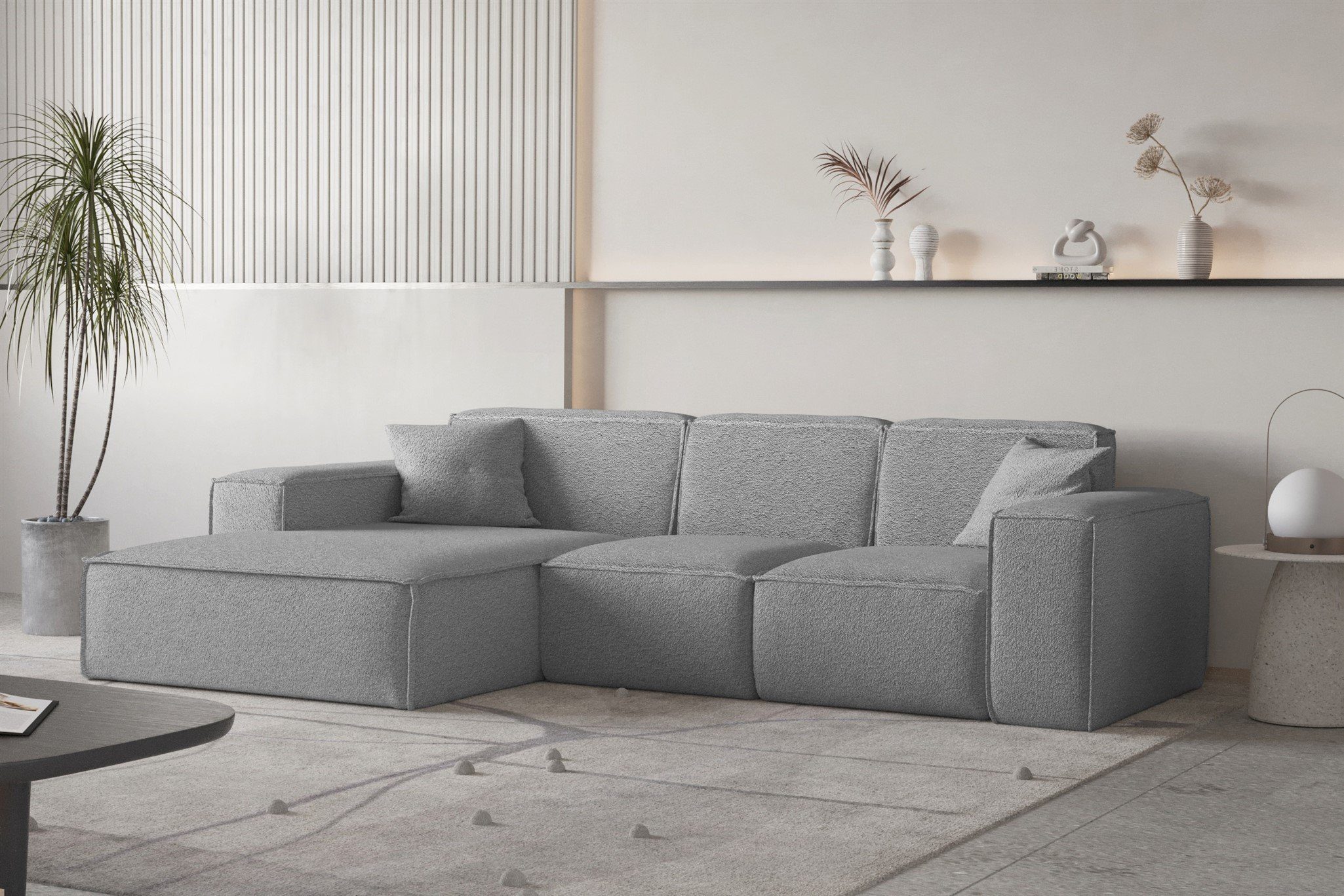 Fun Möbel Ecksofa Ecksofa Designersofa CELES PREMIUM mane Rechts oder Links in Stoff, inkl. 2 Zierkissen