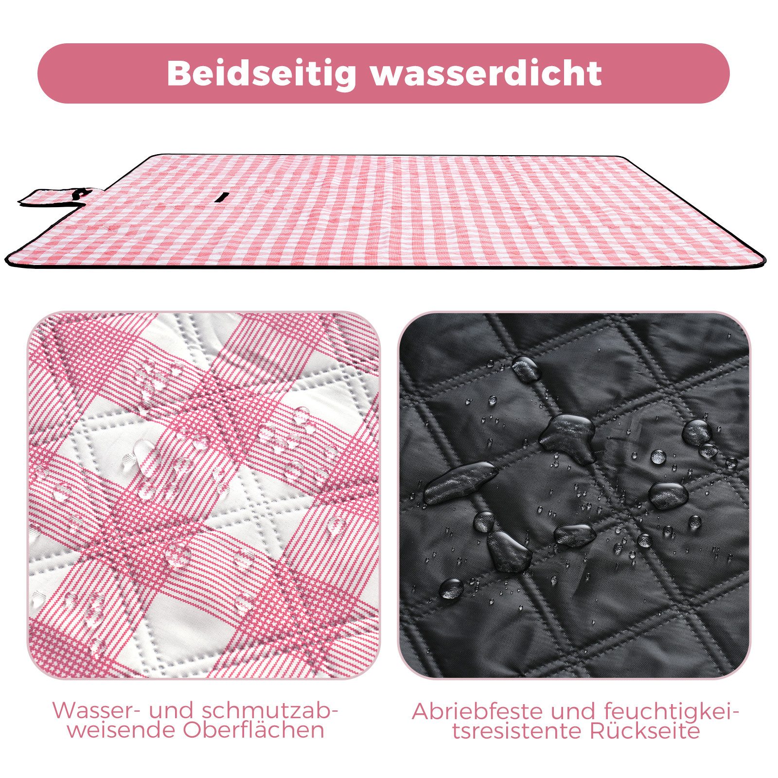 Picknickdecke Wasserdicht Groß Faltbar Strandmatte Campingdecke mit 4 Eckschlaufen, Oak&Tea