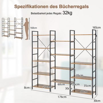 COSTWAY Bücherregal, Standregal mit 14 Ablagen, Metall 176x30x165cm bis 450kg