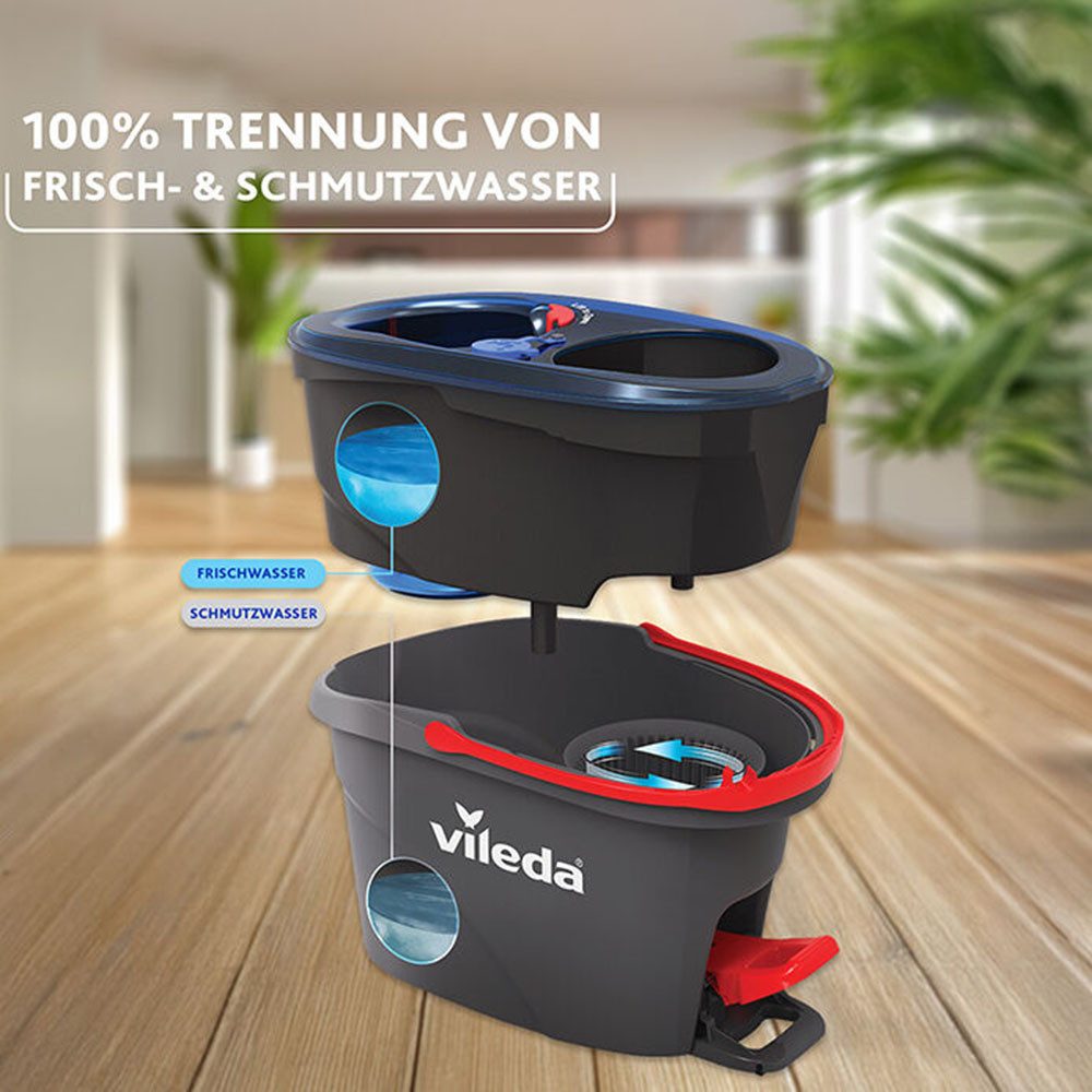 Vileda Bodenwischer-Set Vileda H2PrO Spin Mop System, (Set, 3-St), Sauberes Wasser bei jedem Ausspülen